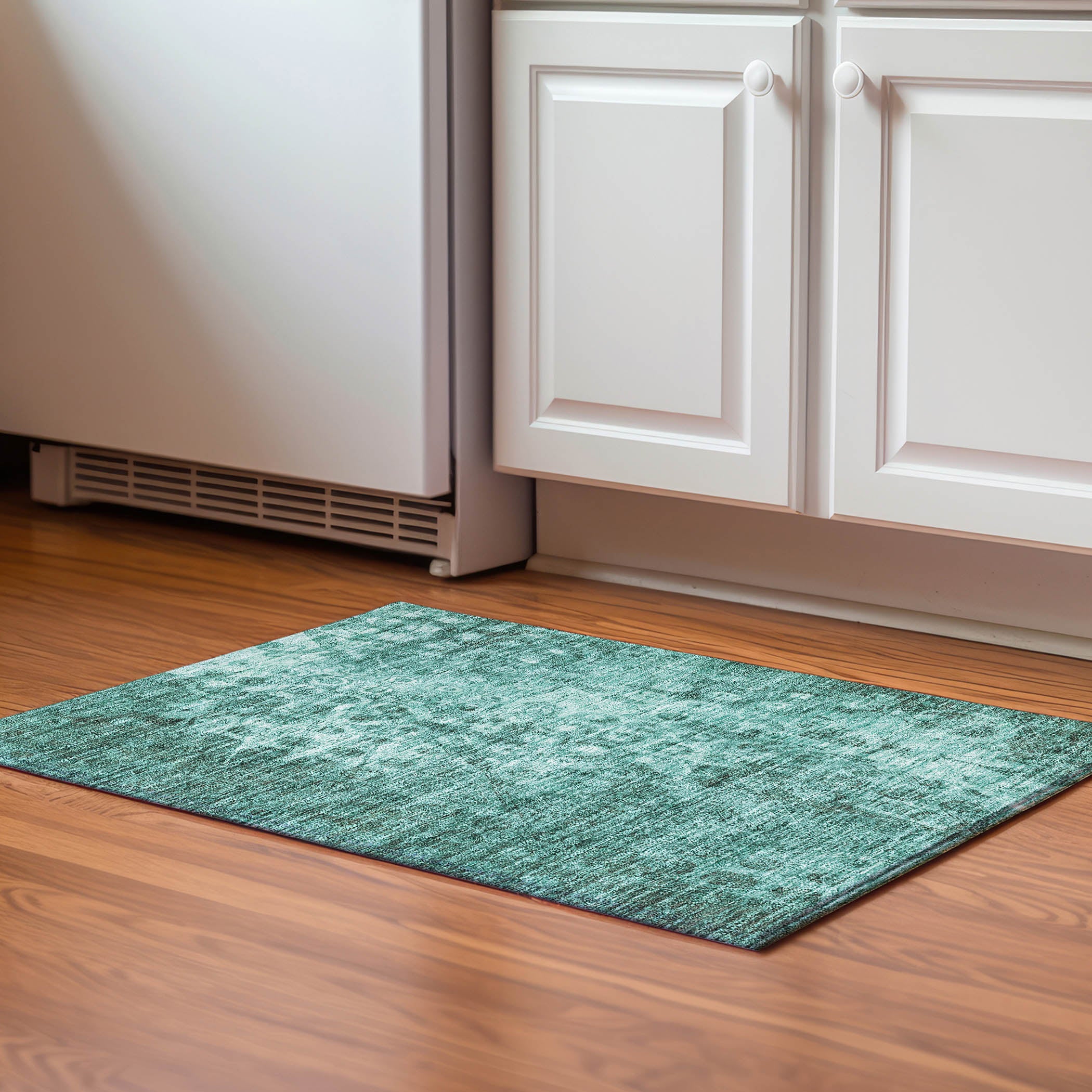 Luang Prabang Machine Washable Transitional Teal Rug 1'8" x 2'6" #shape_Rectangle