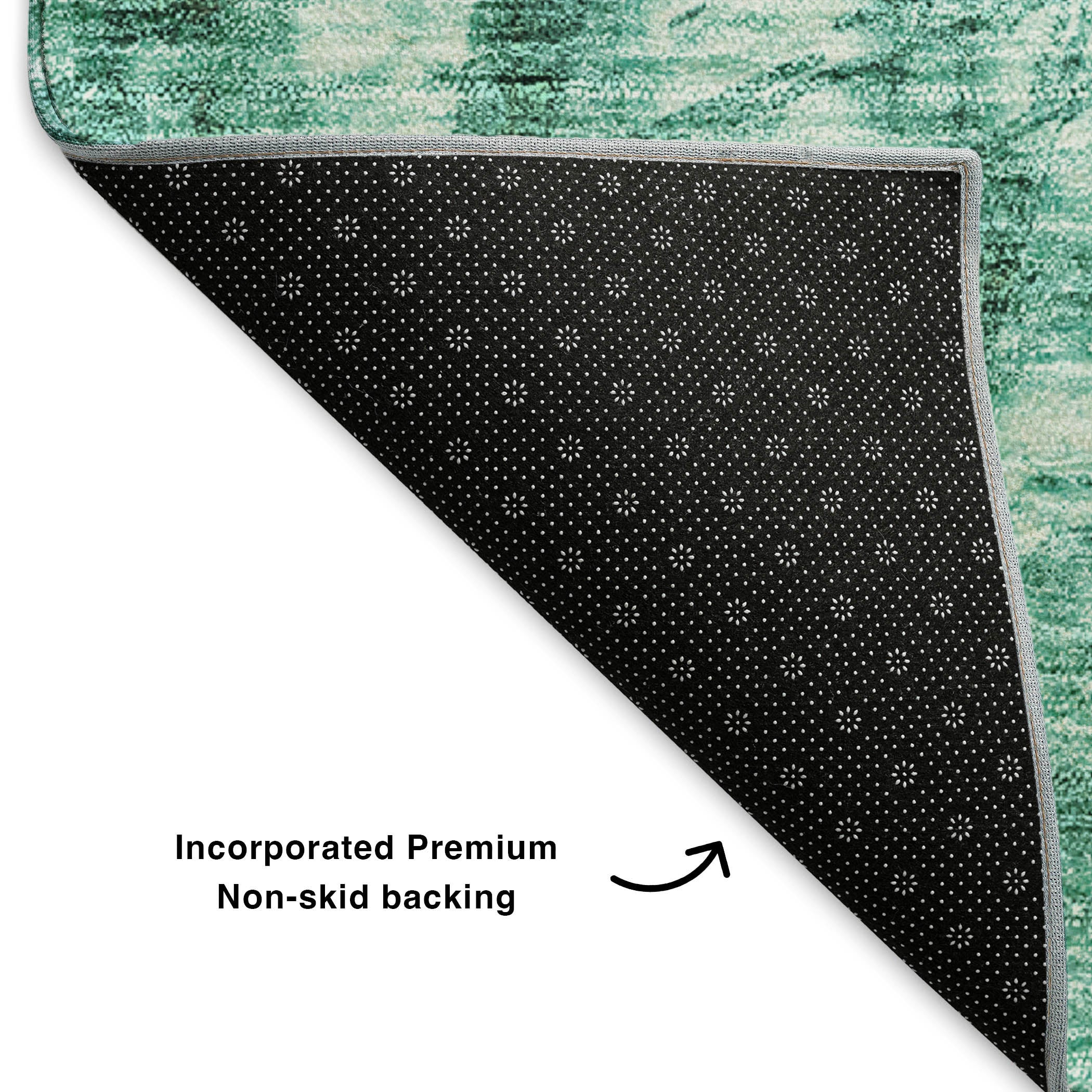 Luang Prabang Machine Washable Transitional Teal Rug 1'8" x 2'6" #shape_Rectangle