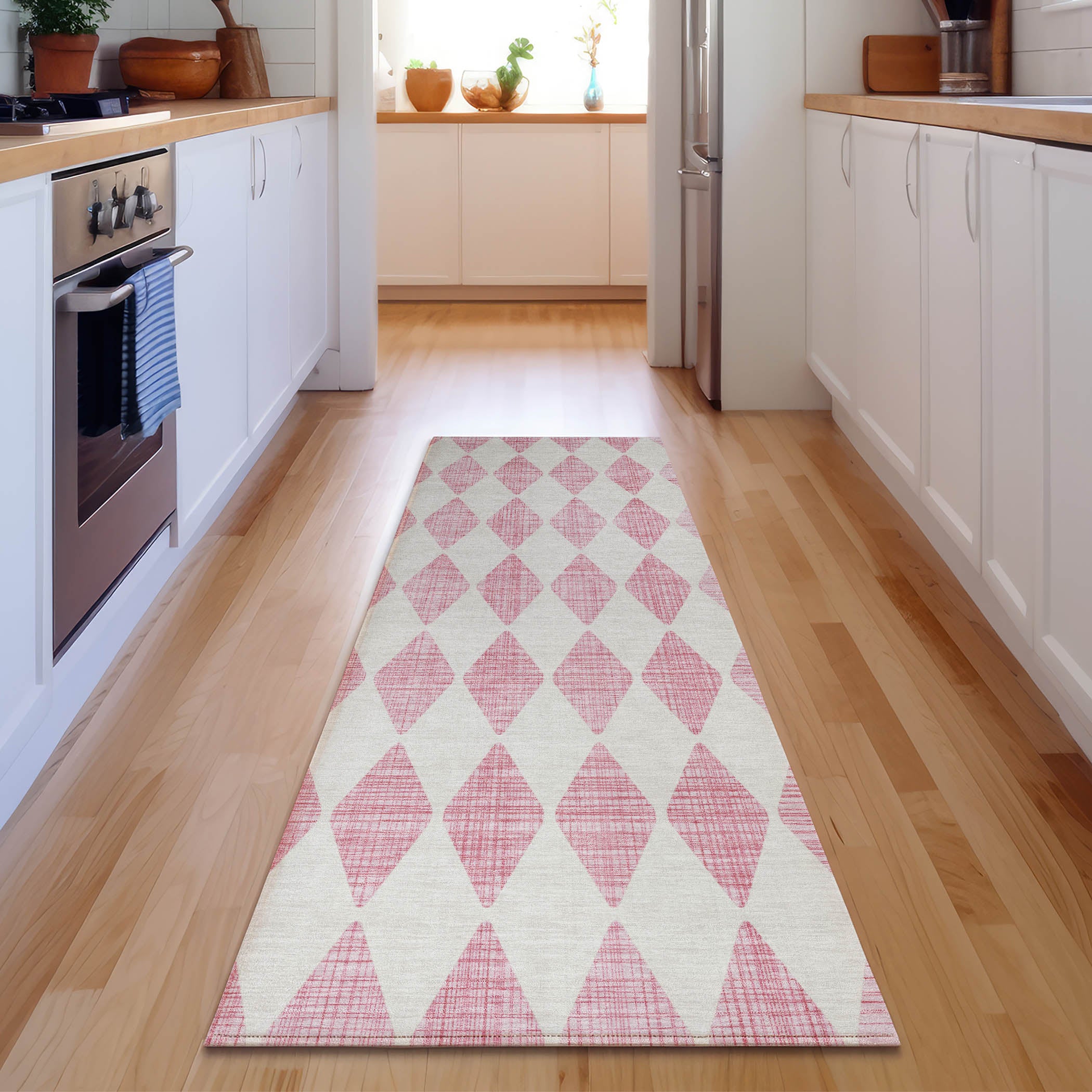 Vienna Machine Washable Transitional Pink Rug 2'3" x 7'6" #shape_Runner
