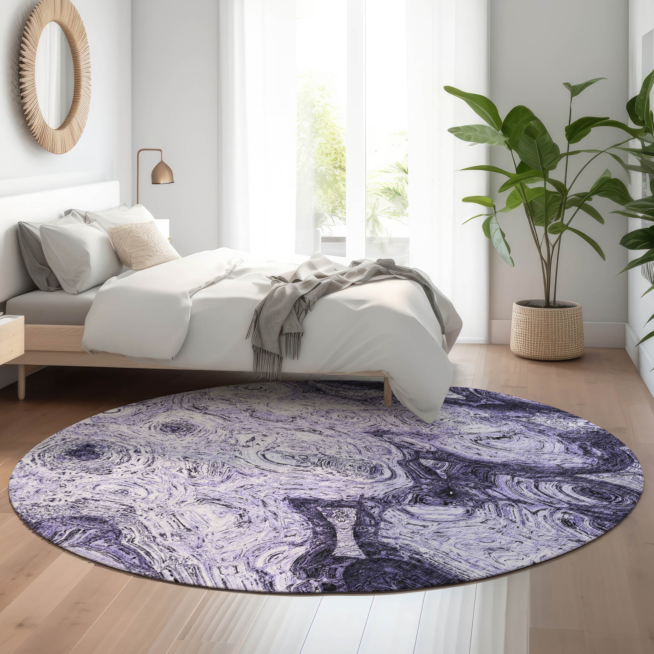 Cartagena Machine Washable Transitional Purple Rug 8' x 8' #shape_Round