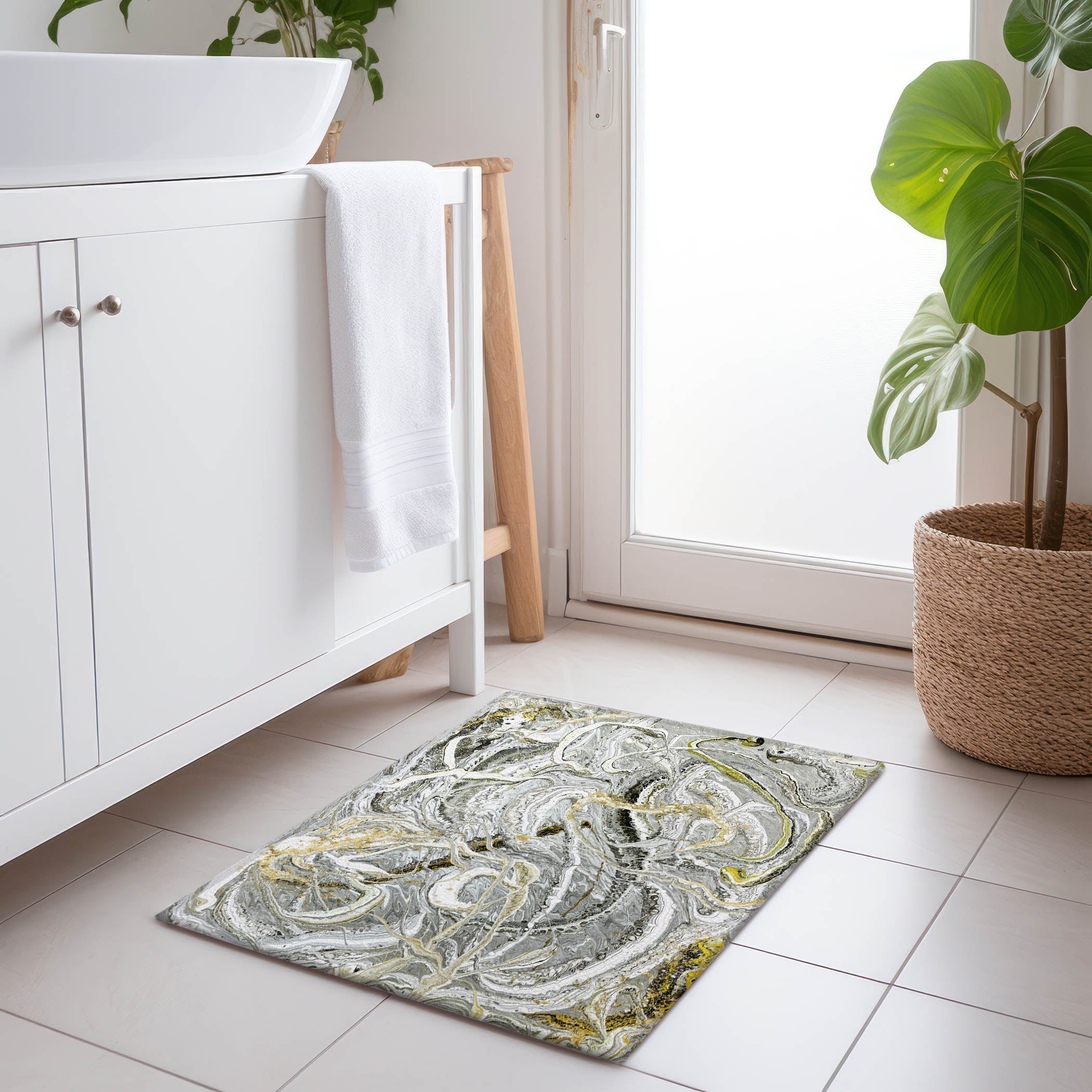 Queenstown Machine Washable Contemporary Cyclone Neutral Rug 1'8" x 2'6" #shape_Rectangle