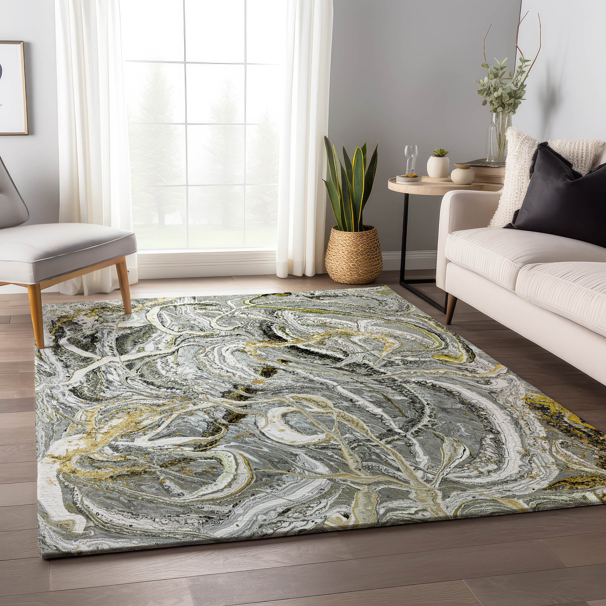 Queenstown Machine Washable Contemporary Cyclone Neutral Rug 2'6" x 3'10" #shape_Rectangle