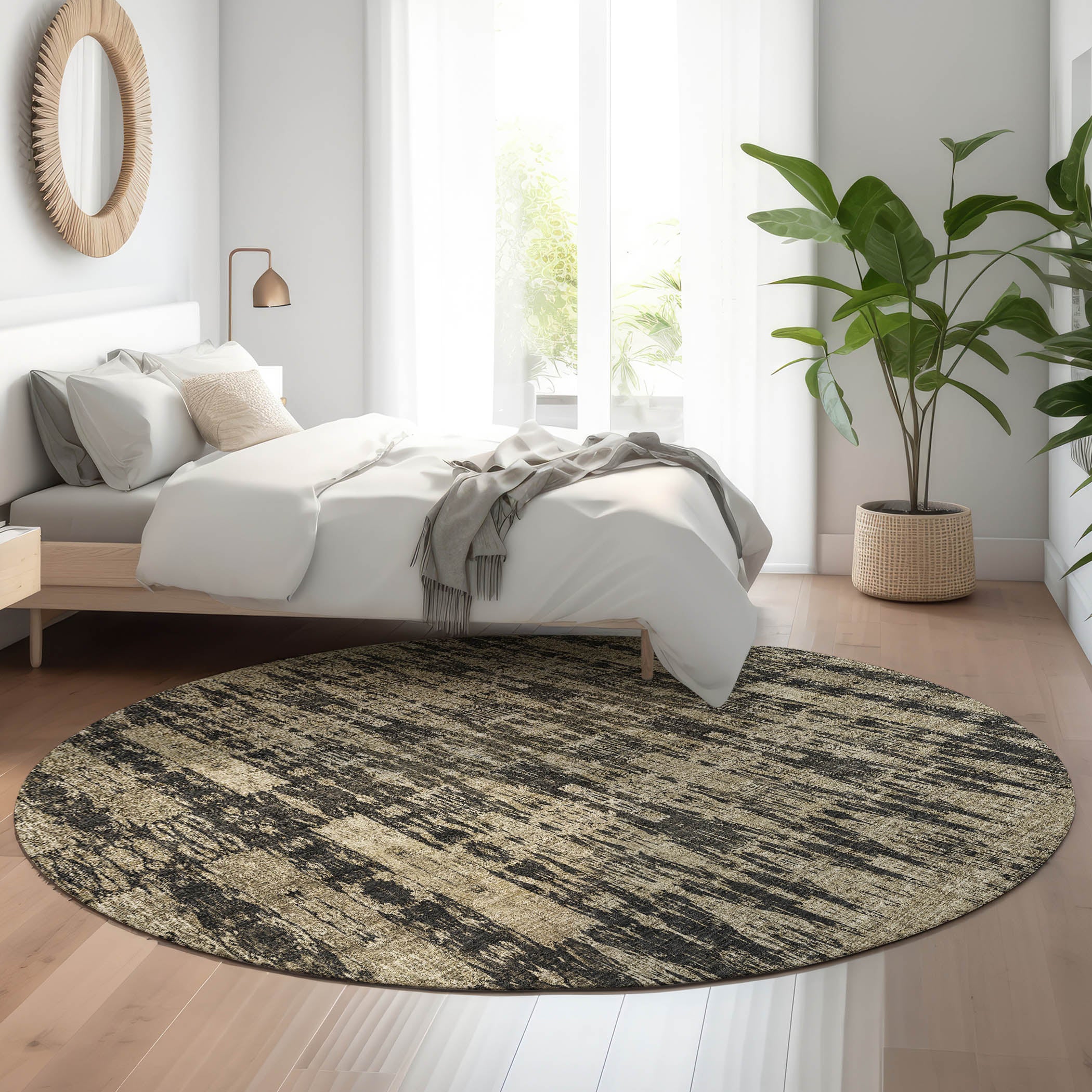Lima Machine Washable Transitional Black Rug 8' x 8' #shape_Round
