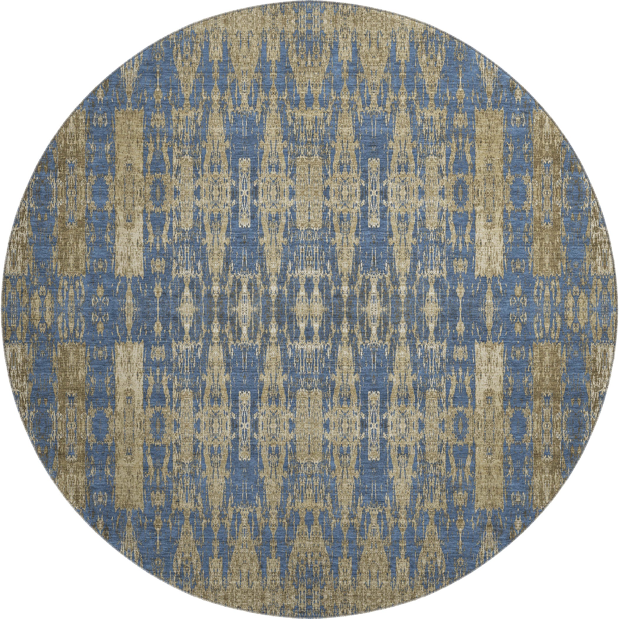 Lima Machine Washable Transitional Blue Rug 8' x 8' #shape_Round