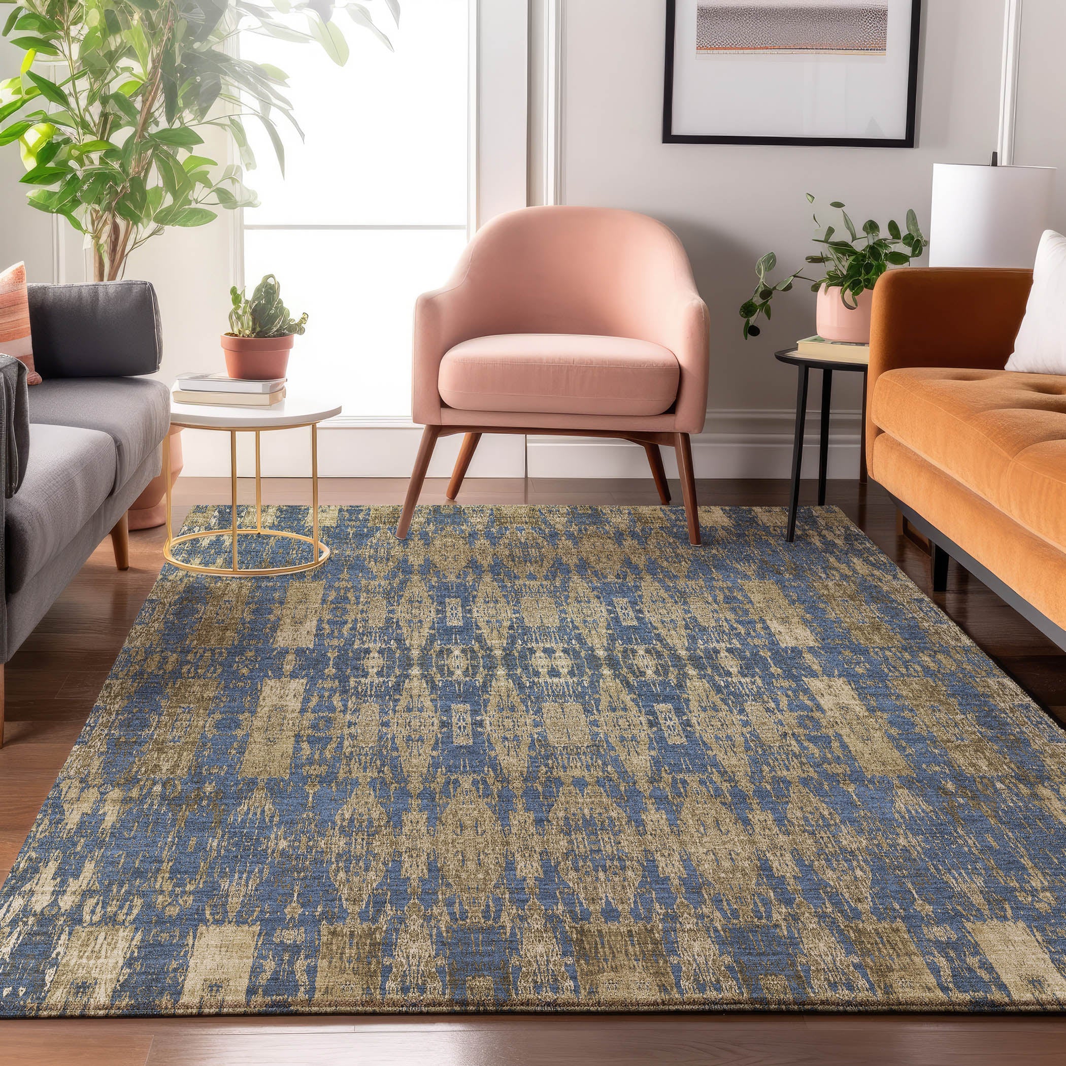 Lima Machine Washable Transitional Blue Rug 2'6" x 3'10" #shape_Rectangle