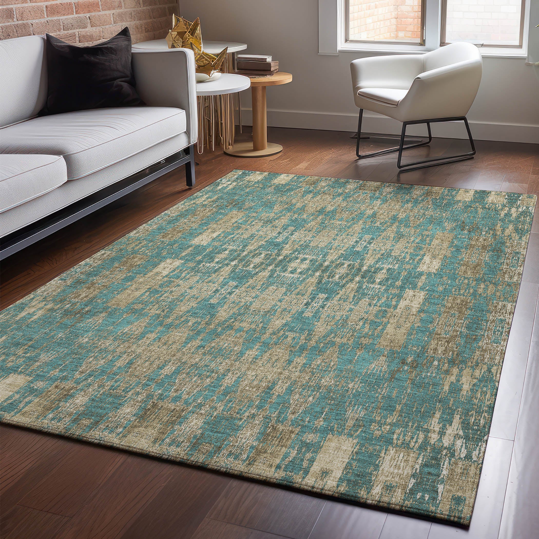 Lima Machine Washable Transitional Teal Rug 2'6" x 3'10" #shape_Rectangle