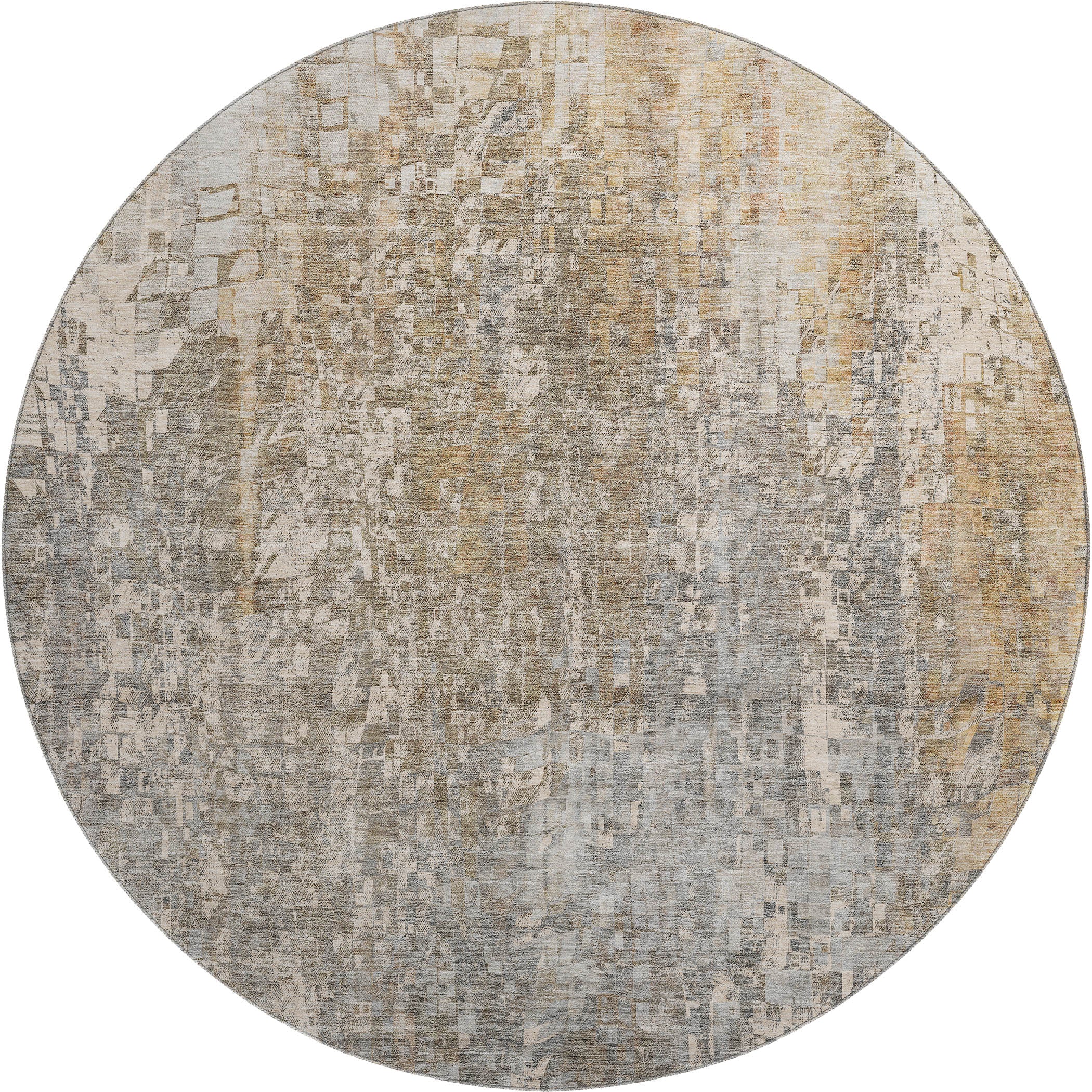 Dublin Machine Washable Transitional Beige Brown Rug 8' x 8' #shape_Round