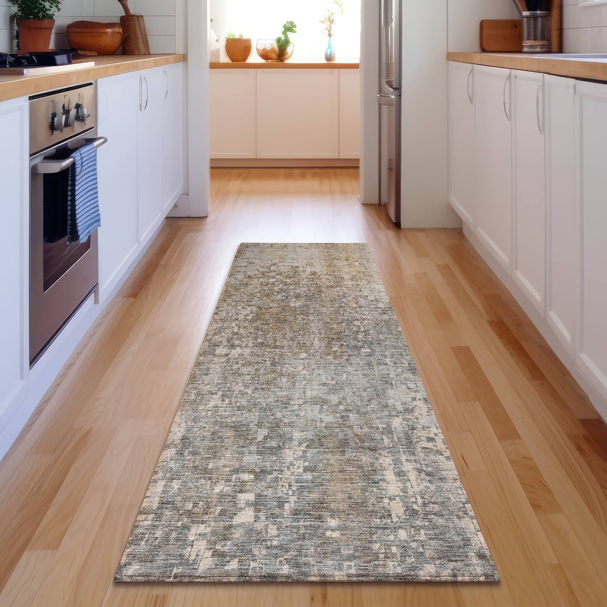 Dublin Machine Washable Transitional Beige Brown Rug 2'3" x 7'6" #shape_Runner
