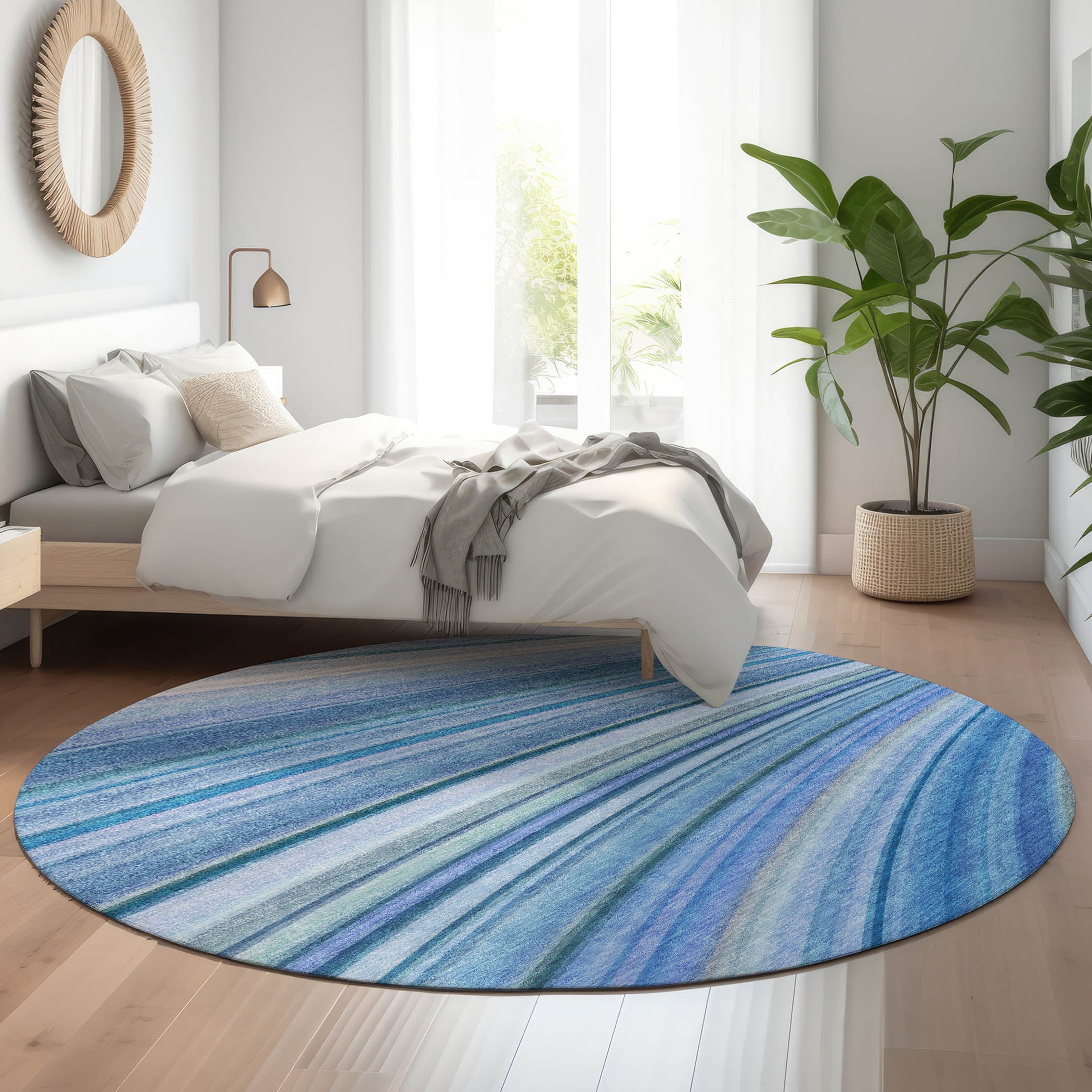 Lucerne Machine Washable Transitional Blue Rug 8' x 8' #shape_Round