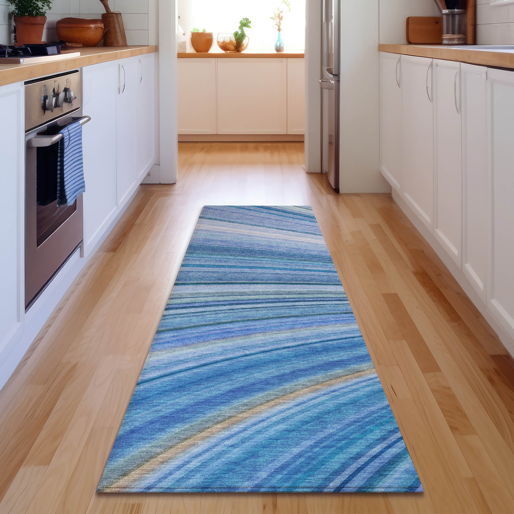 Lucerne Machine Washable Transitional Blue Rug 2'3" x 7'6" #shape_Runner