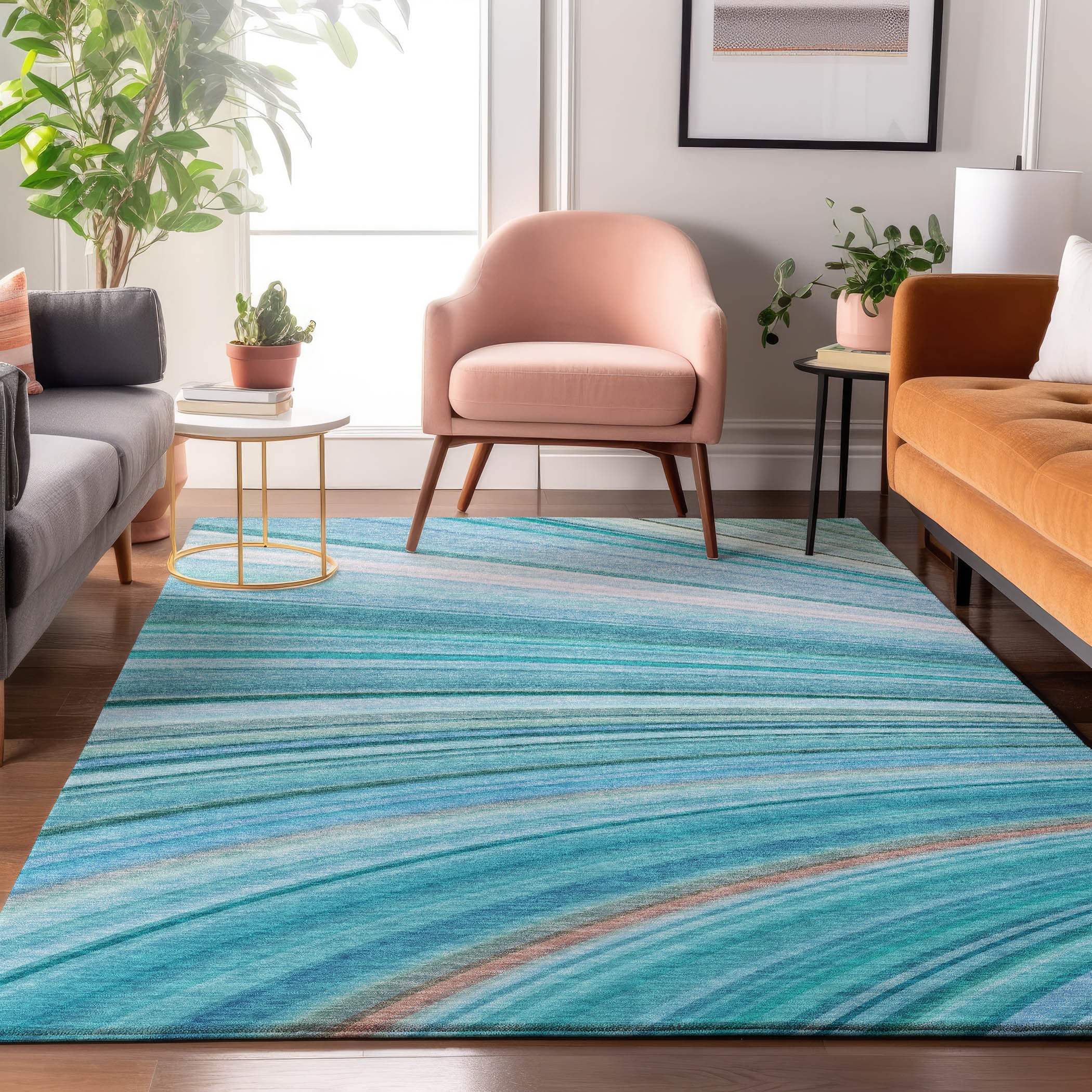 Lucerne Machine Washable Transitional Teal Rug 2'6" x 3'10" #shape_Rectangle