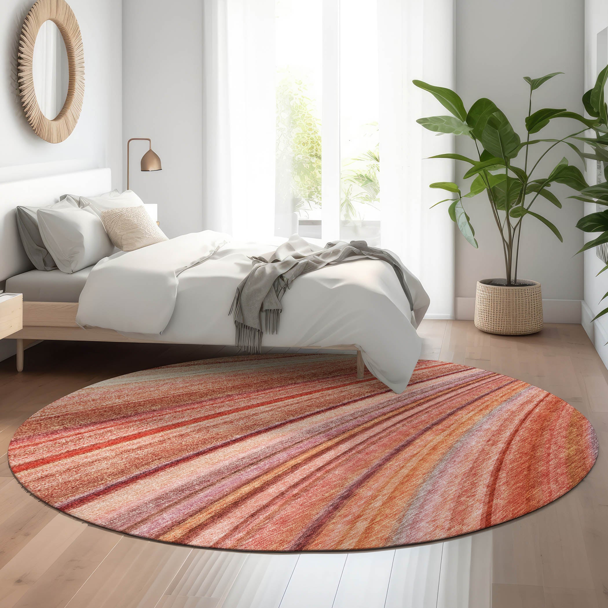 Lucerne Machine Washable Transitional Terracotta Orange Rug 8' x 8' #shape_Round