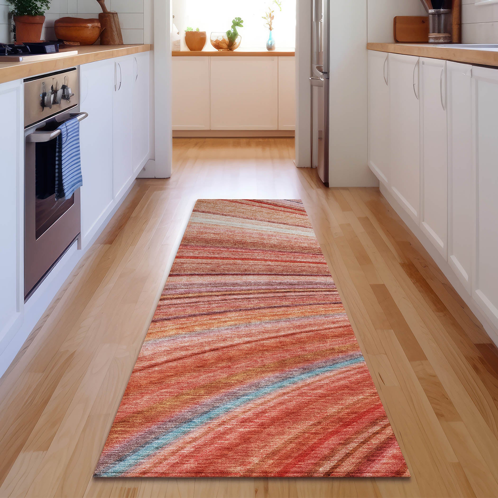 Lucerne Machine Washable Transitional Terracotta Orange Rug 2'3" x 7'6" #shape_Runner