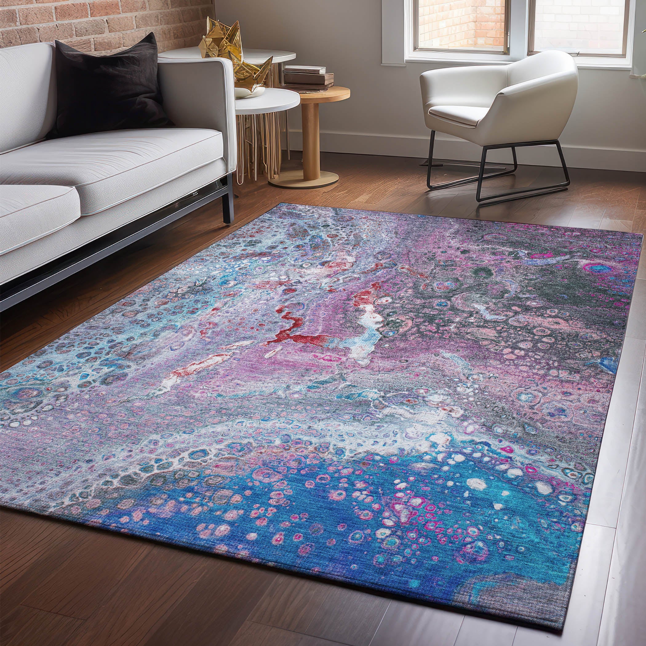 Istanbul Machine Washable Contemporary Blue Rug 2'6" x 3'10" #shape_Rectangle