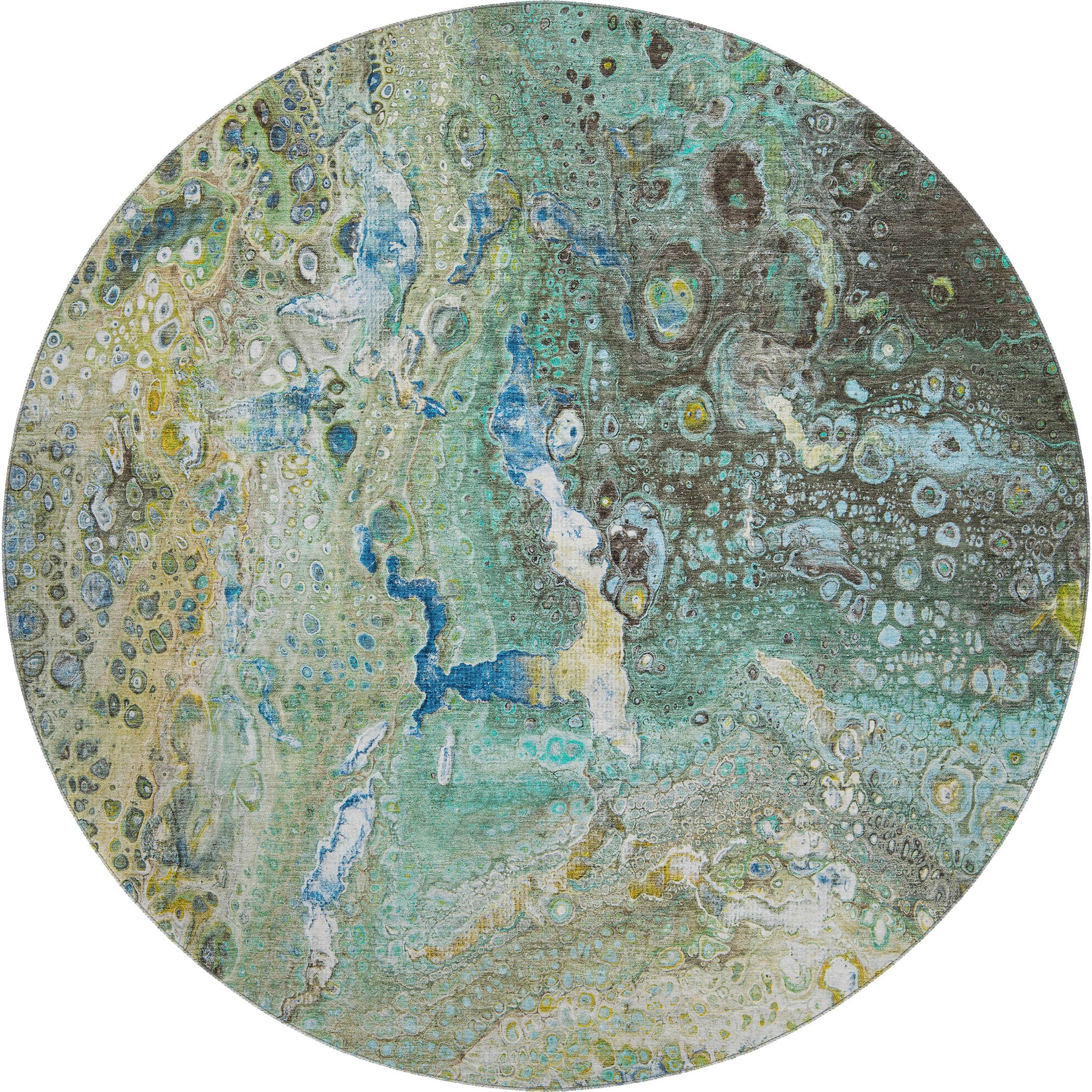 Istanbul Machine Washable Contemporary Teal Rug 8' x 8' #shape_Round