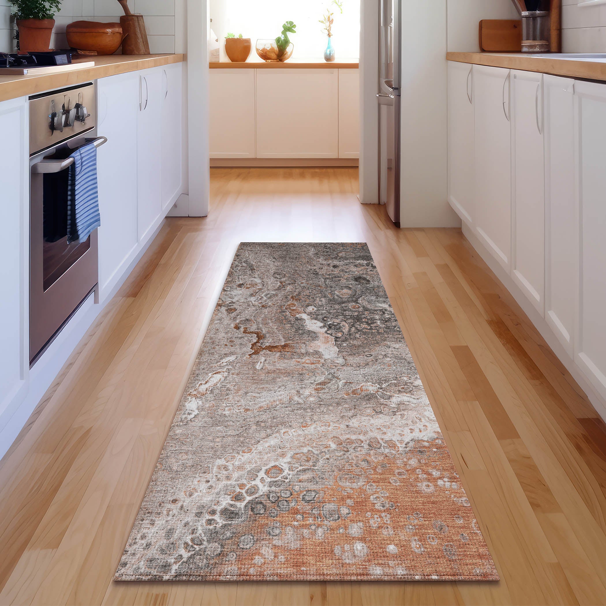 Istanbul Machine Washable Contemporary Terracotta Orange Rug 2'3" x 7'6" #shape_Runner