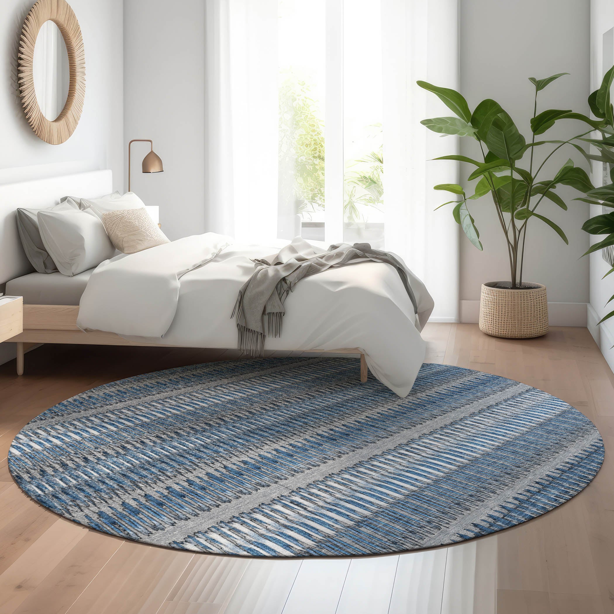Lucerne Machine Washable Transitional Blue Rug 8' x 8' #shape_Round