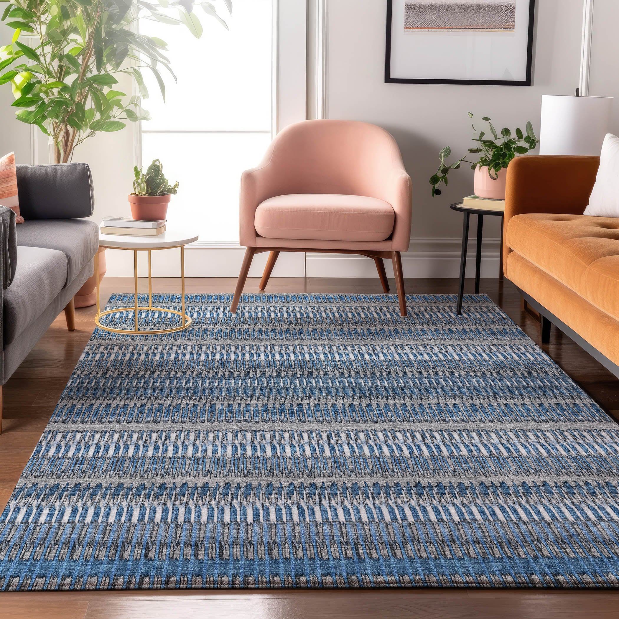 Lucerne Machine Washable Transitional Blue Rug 2'6" x 3'10" #shape_Rectangle