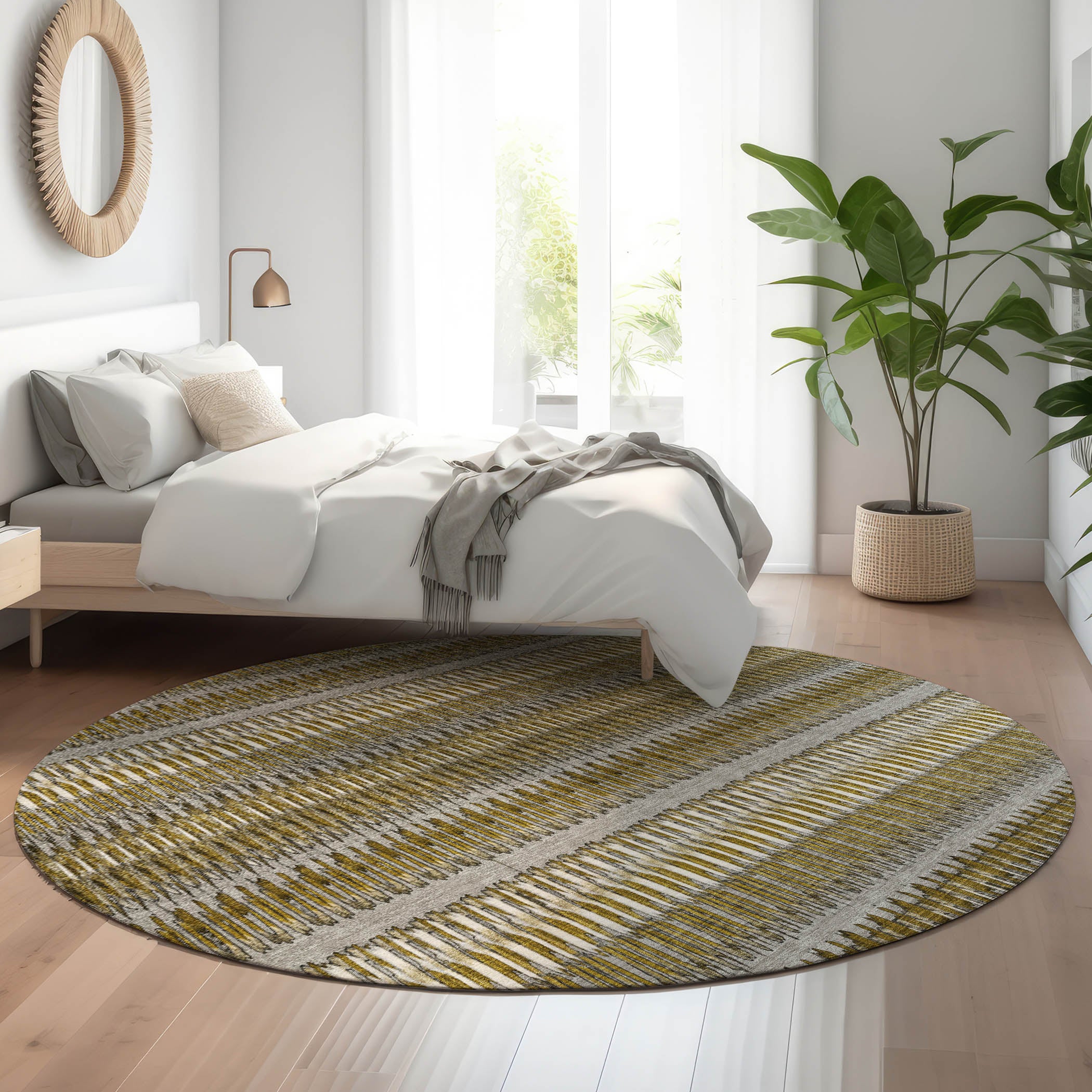 Lucerne Machine Washable Transitional Coffee Brown Rug 8' x 8' #shape_Round