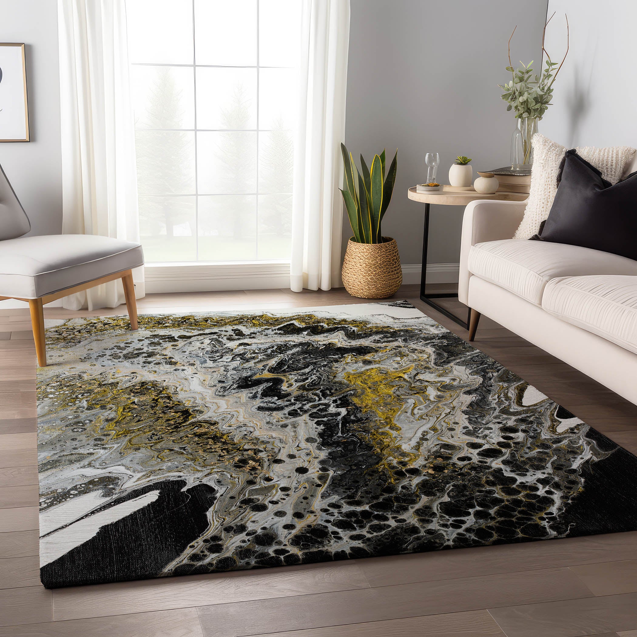 Reykjavik Machine Washable Contemporary Midnight Black Rug 2'6" x 3'10" #shape_Rectangle
