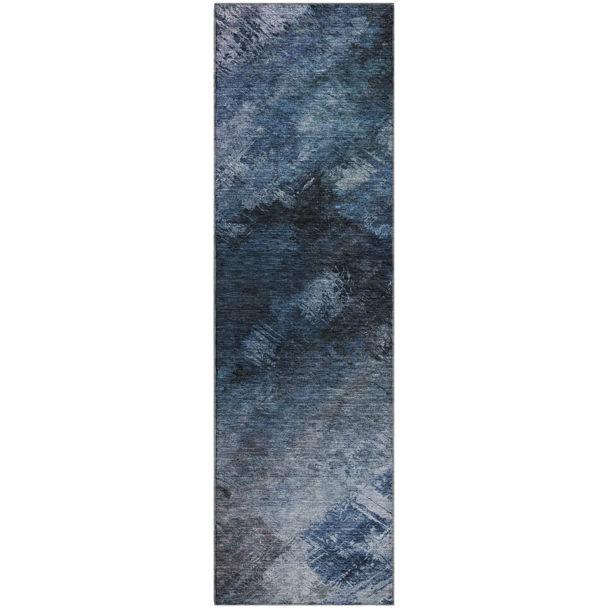 Kyoto Machine Washable Transitional Blue Rug 2'3" x 7'6" #shape_Runner