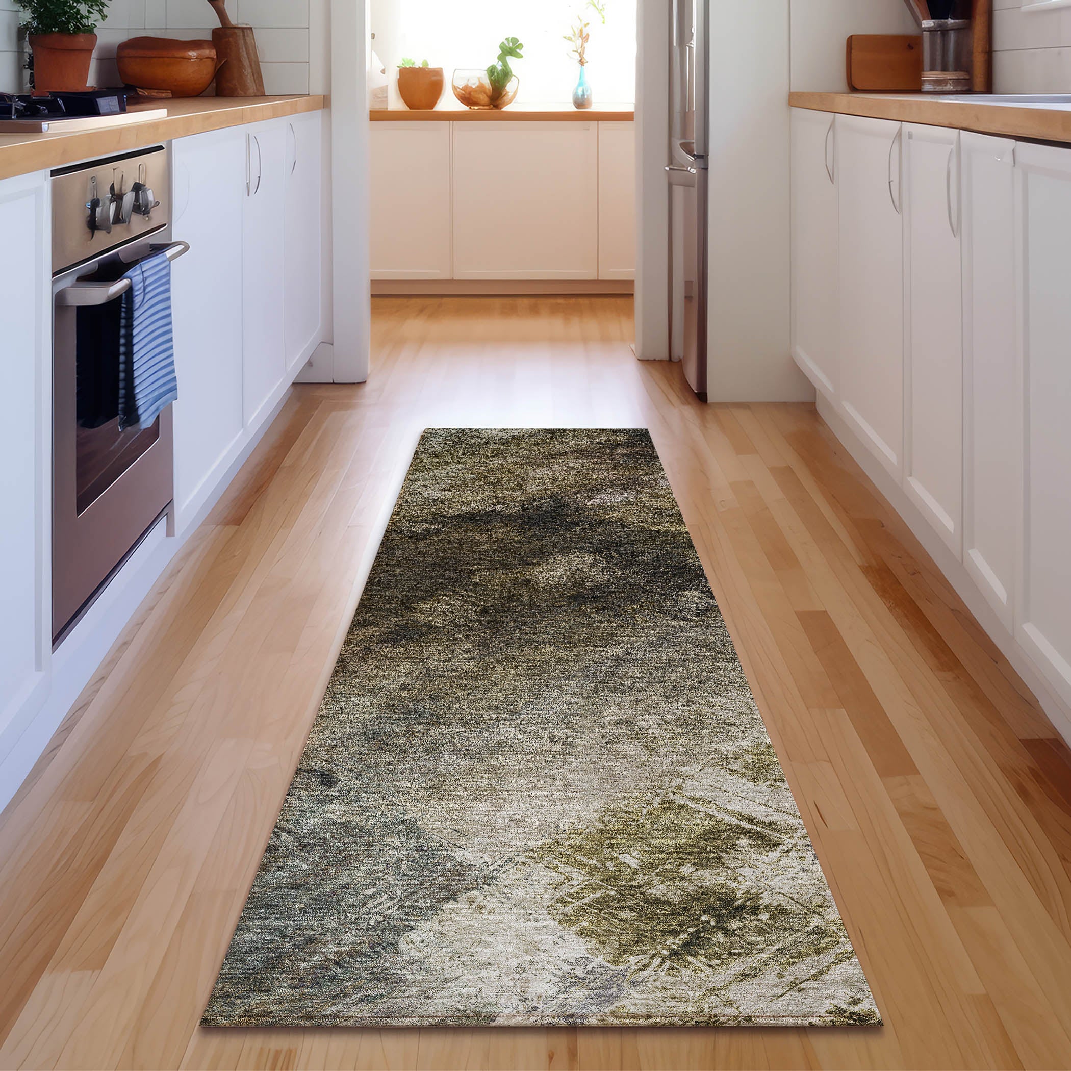 Kyoto Machine Washable Transitional Chocolate Brown Rug 2'3" x 7'6" #shape_Runner