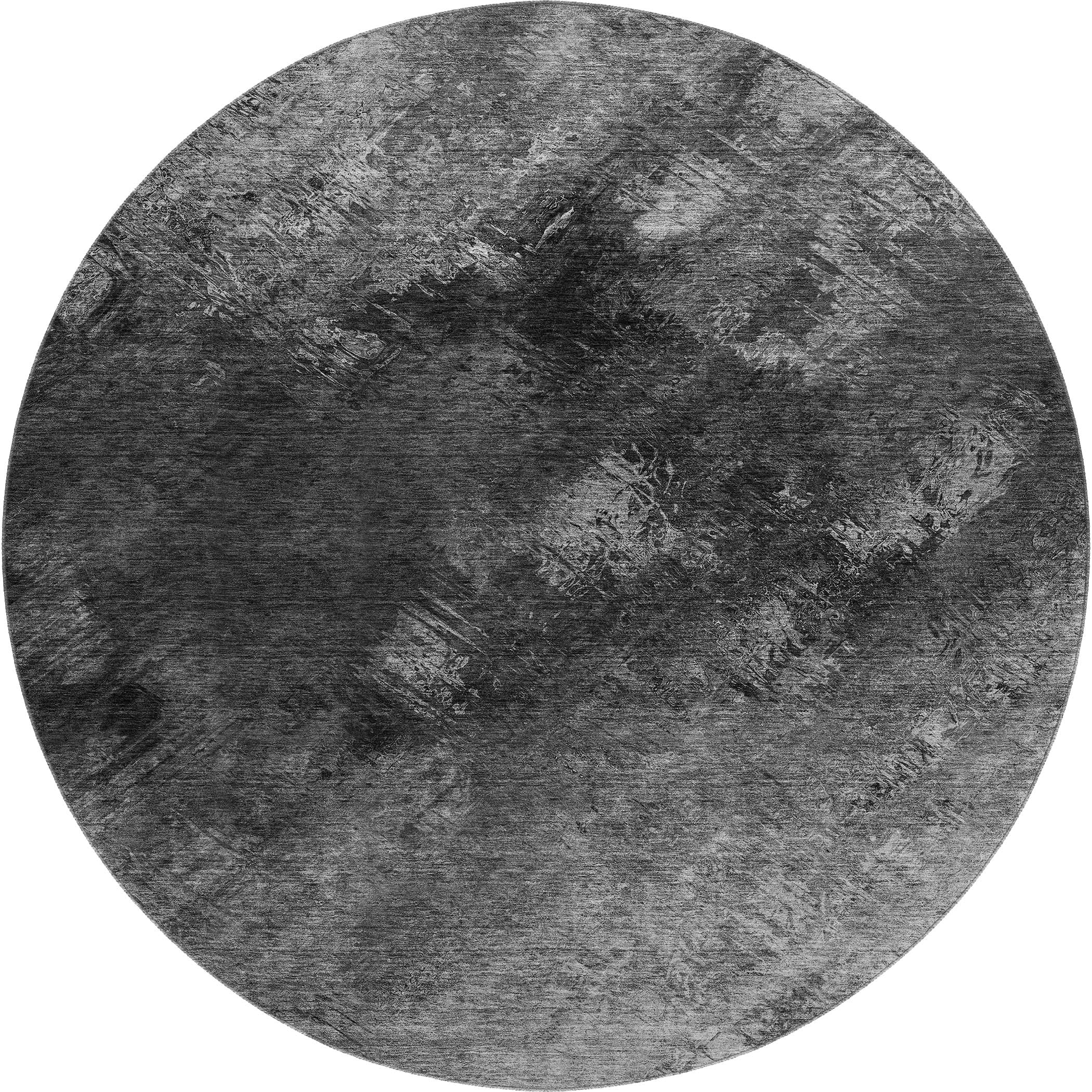 Kyoto Machine Washable Transitional Gray Rug 8' x 8' #shape_Round