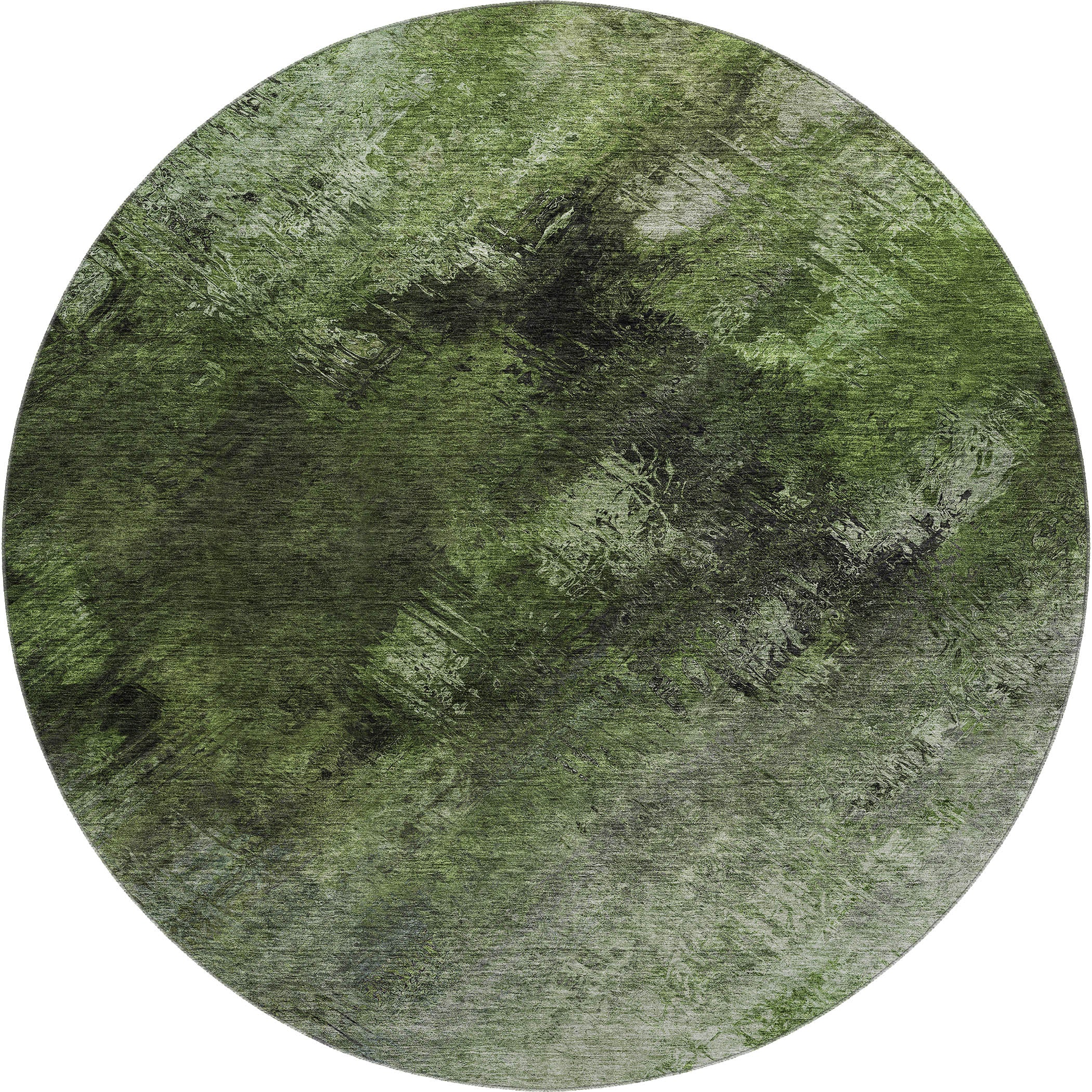Kyoto Machine Washable Transitional Green Rug 8' x 8' #shape_Round