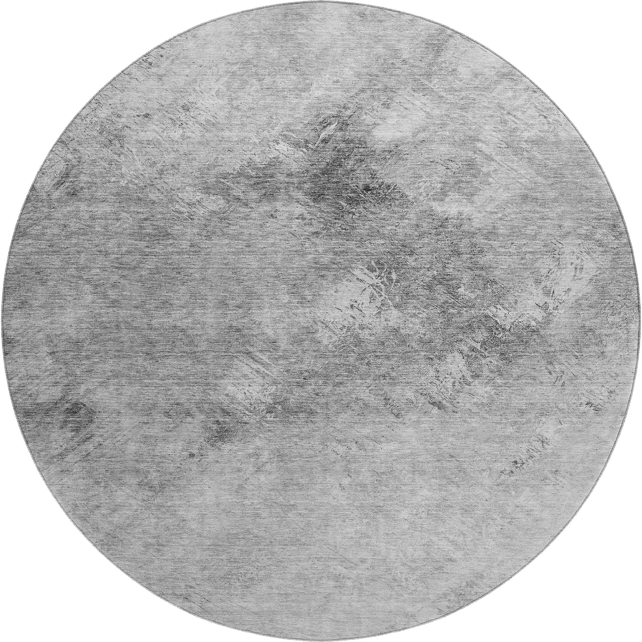 Kyoto Machine Washable Transitional Silver Gray Rug 8' x 8' #shape_Round