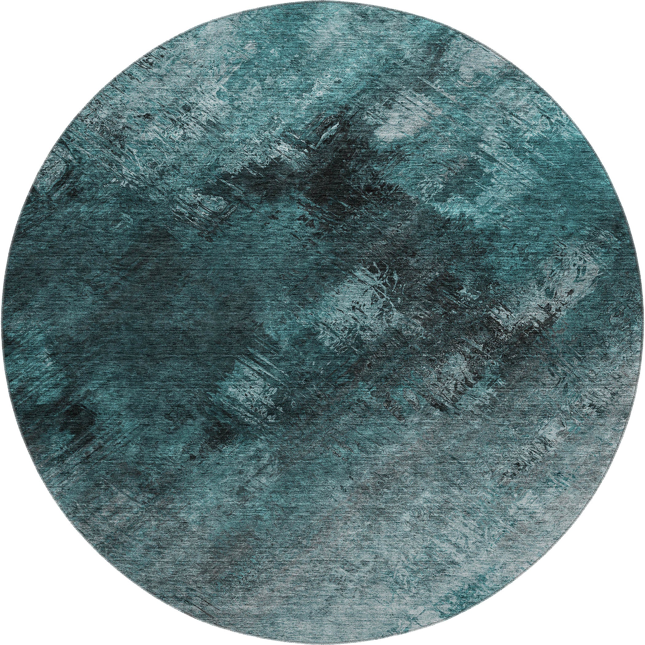 Kyoto Machine Washable Transitional Teal Rug 8' x 8' #shape_Round