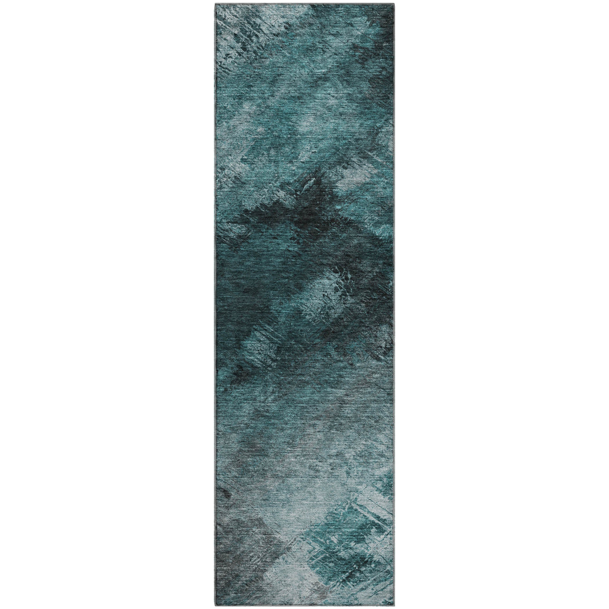 Kyoto Machine Washable Transitional Teal Rug 2'3" x 7'6" #shape_Runner