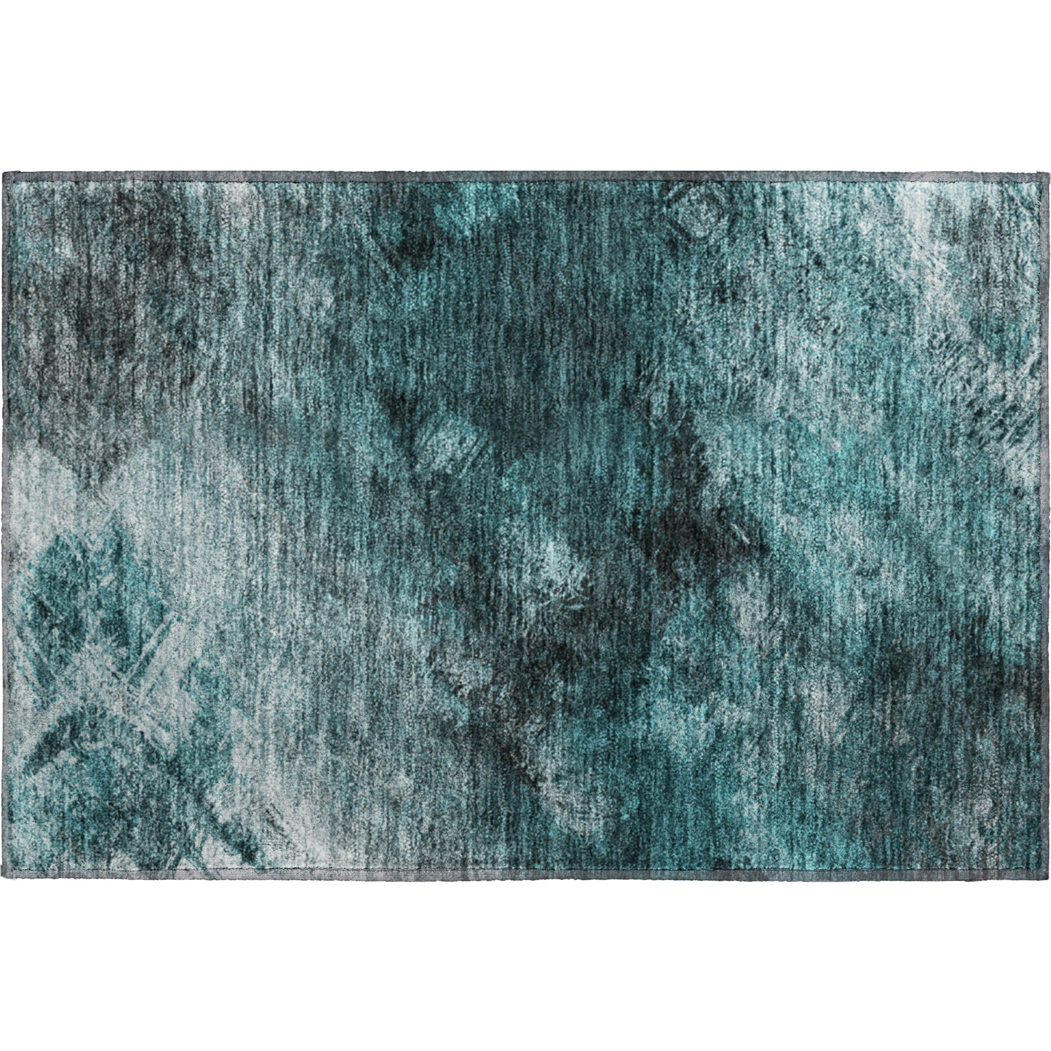 Kyoto Machine Washable Transitional Teal Rug 1'8" x 2'6" #shape_Rectangle
