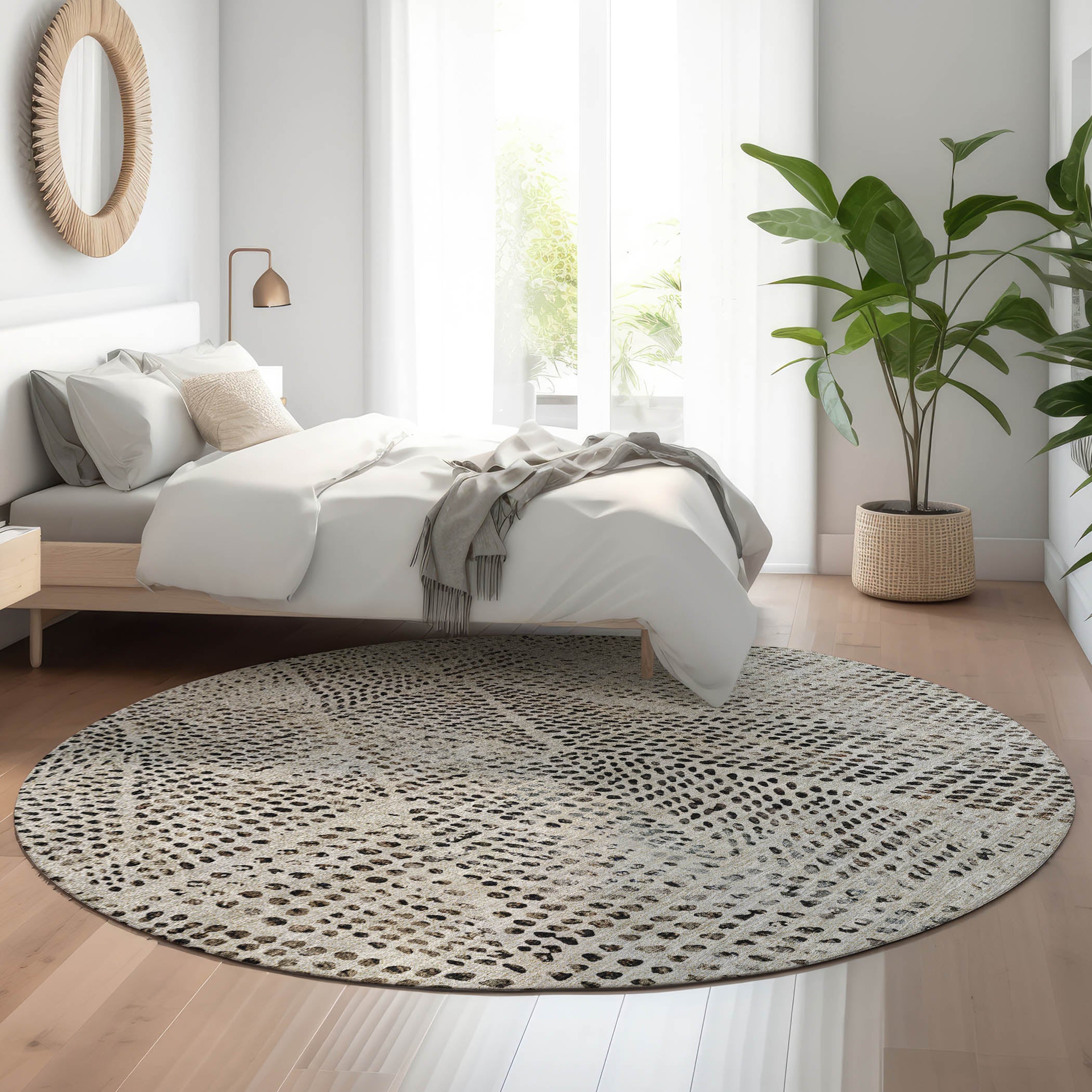 Bern Machine Washable Transitional Gray Rug 8' x 8' #shape_Round