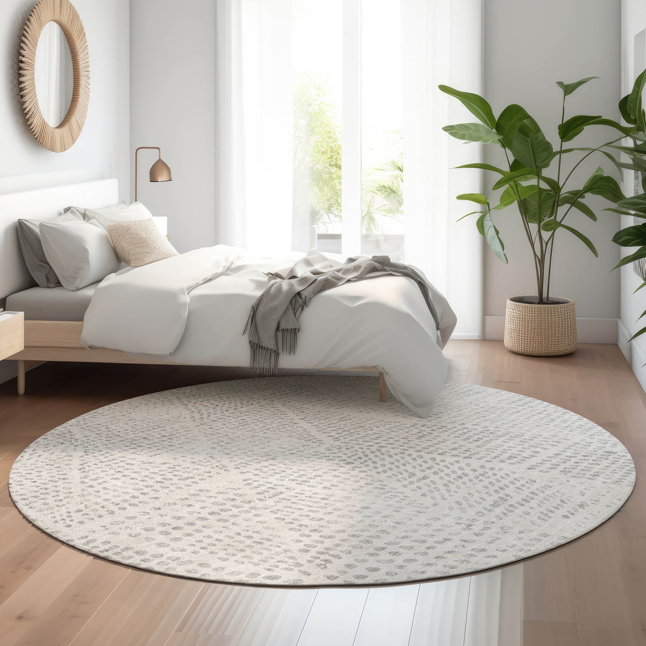 Bern Machine Washable Transitional Silver Gray Rug 8' x 8' #shape_Round