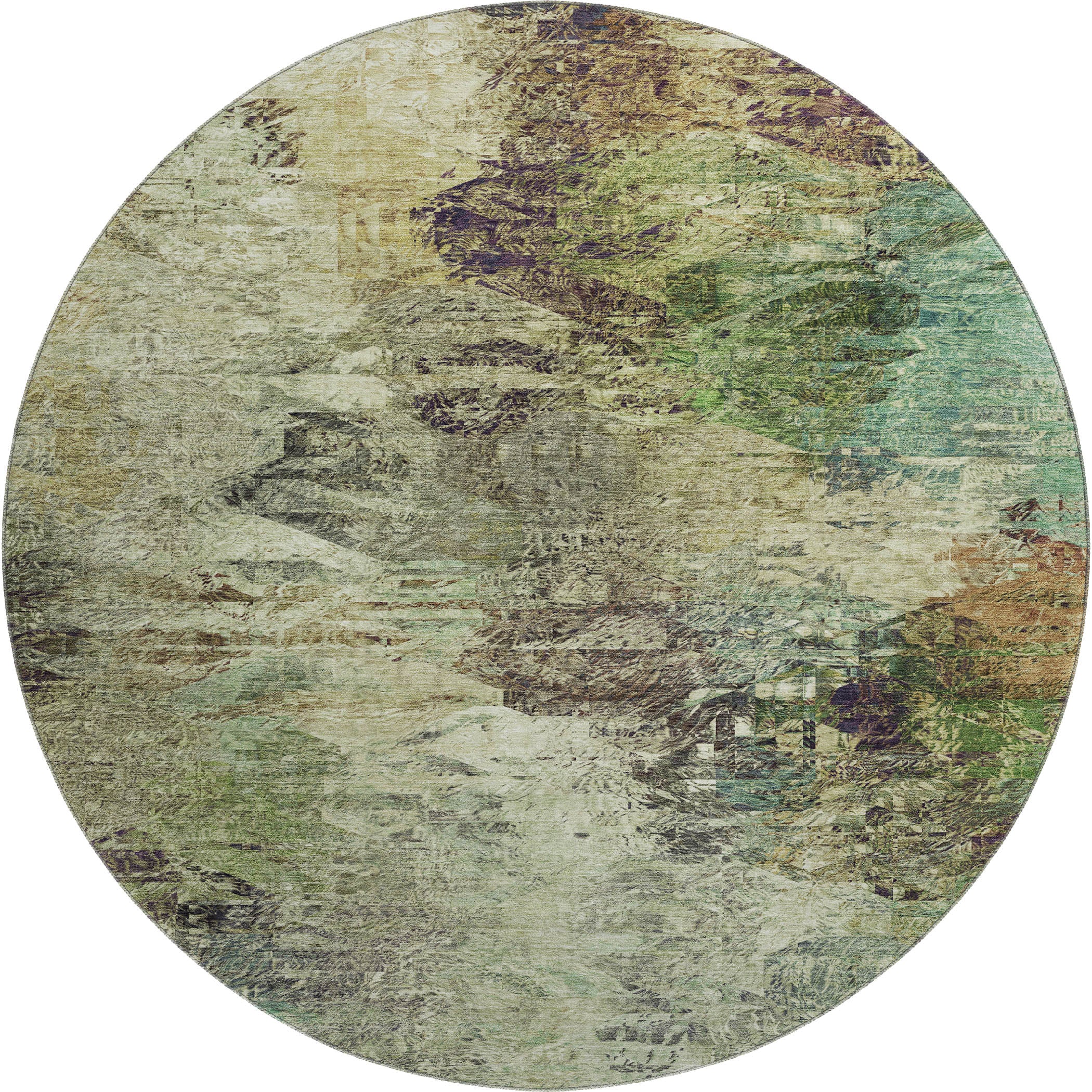 Mdina Machine Washable Transitional Beige Brown Rug 8' x 8' #shape_Round