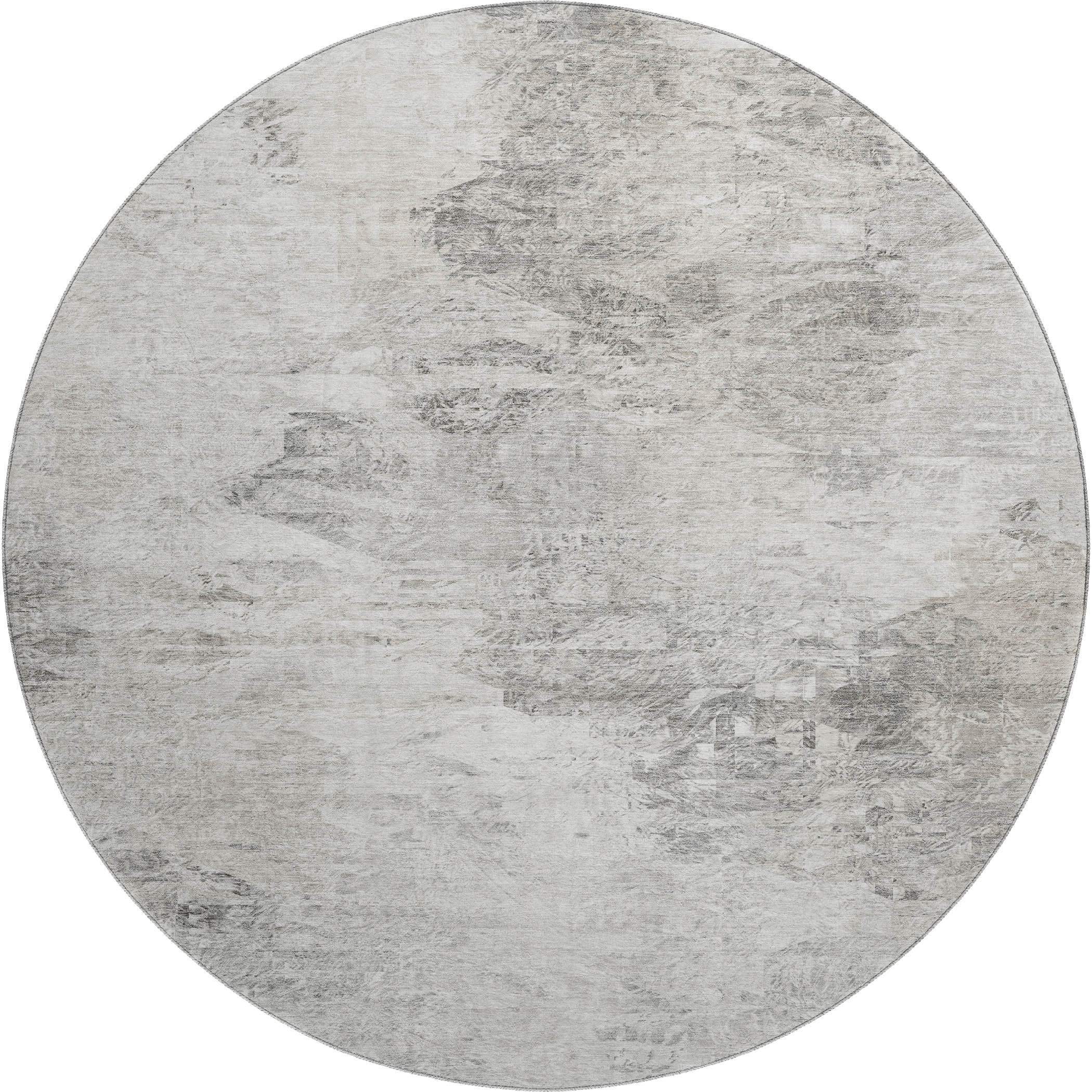 Mdina Machine Washable Transitional Silver Gray Rug 8' x 8' #shape_Round