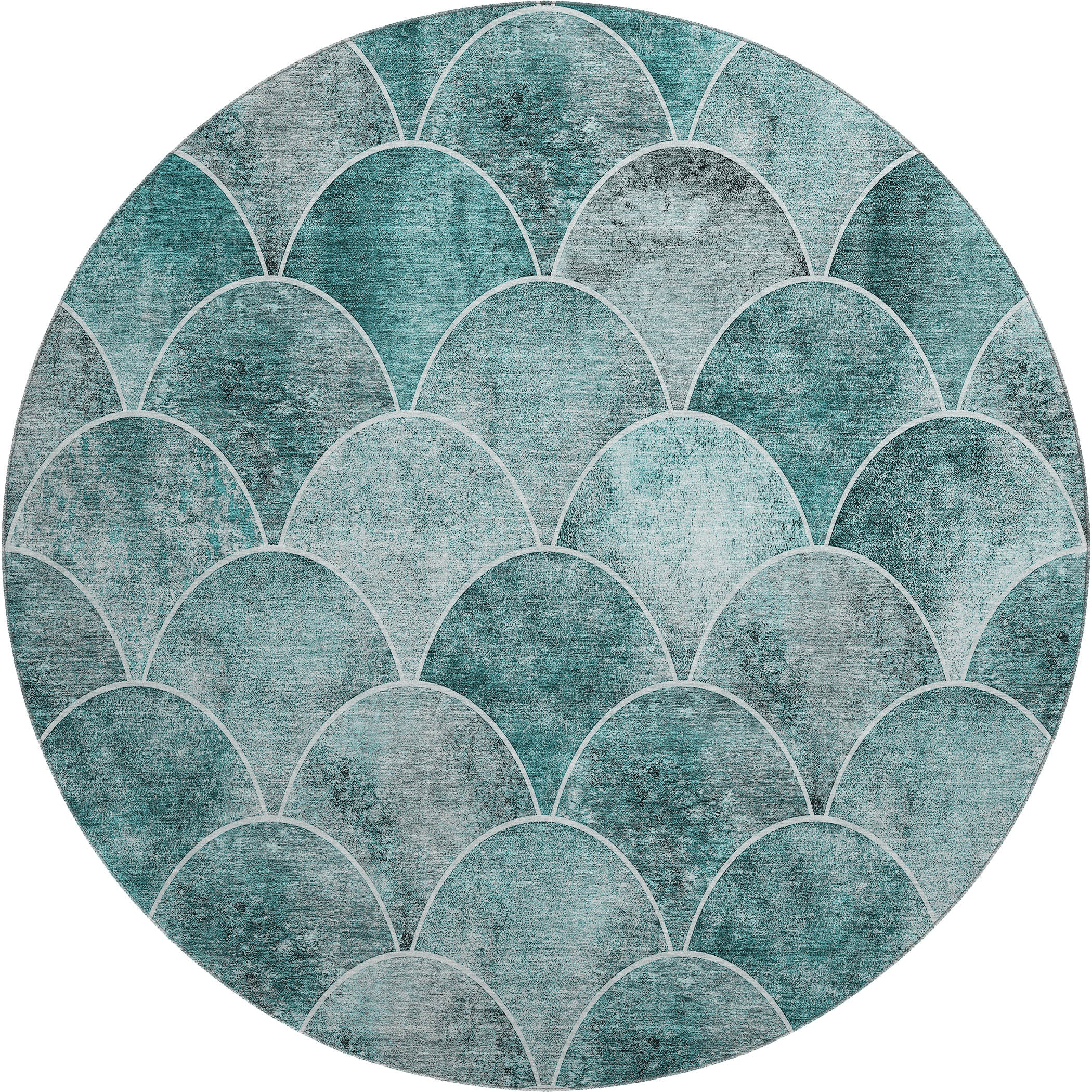 Seoul Machine Washable Transitional Teal Rug 8' x 8' #shape_Round