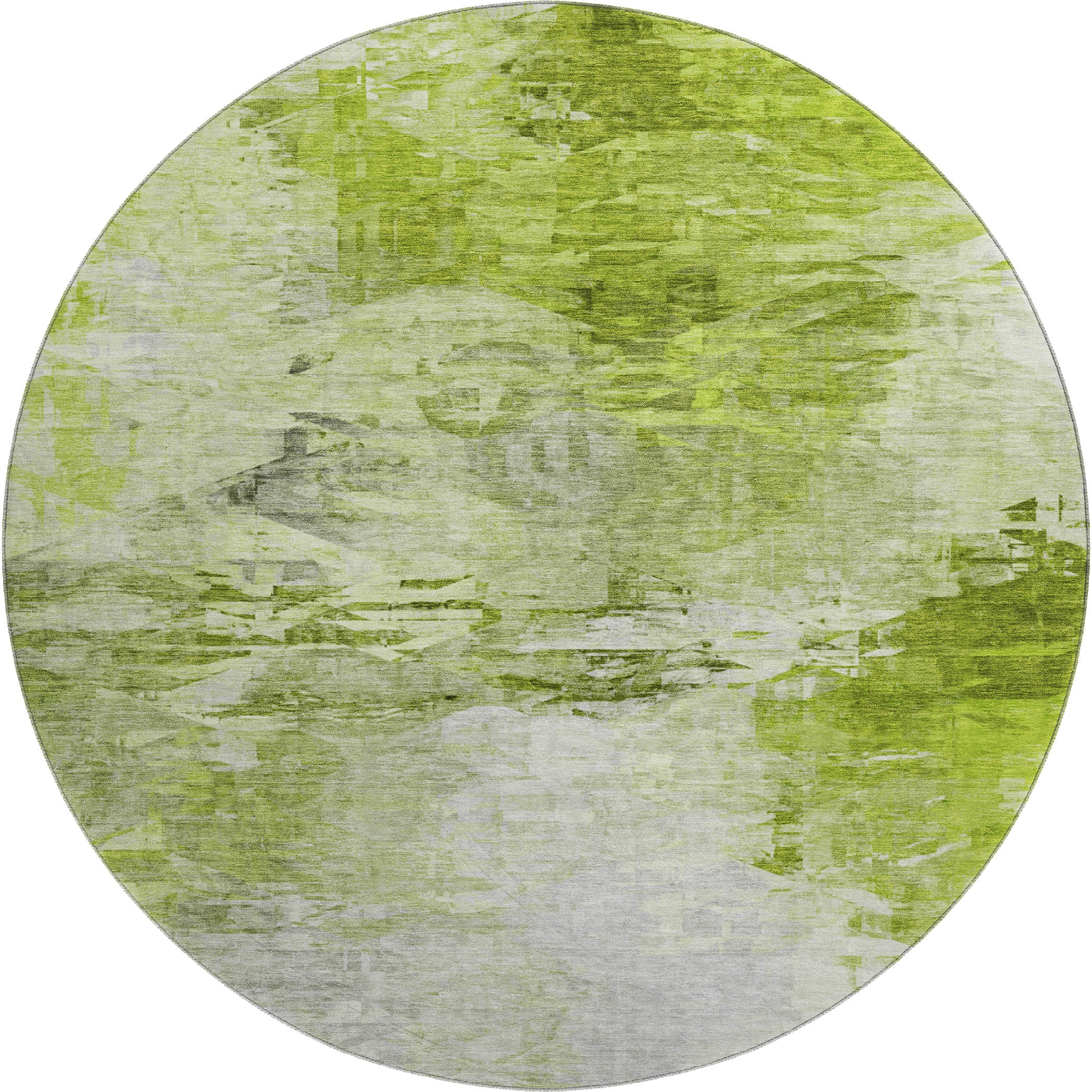 Santorini Machine Washable Transitional Aloe Green Rug 8' x 8' #shape_Round
