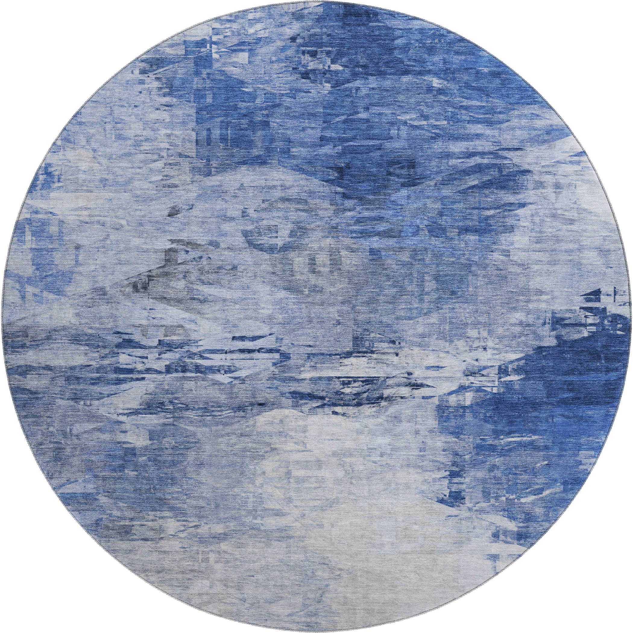 Santorini Machine Washable Transitional Blue Rug 8' x 8' #shape_Round