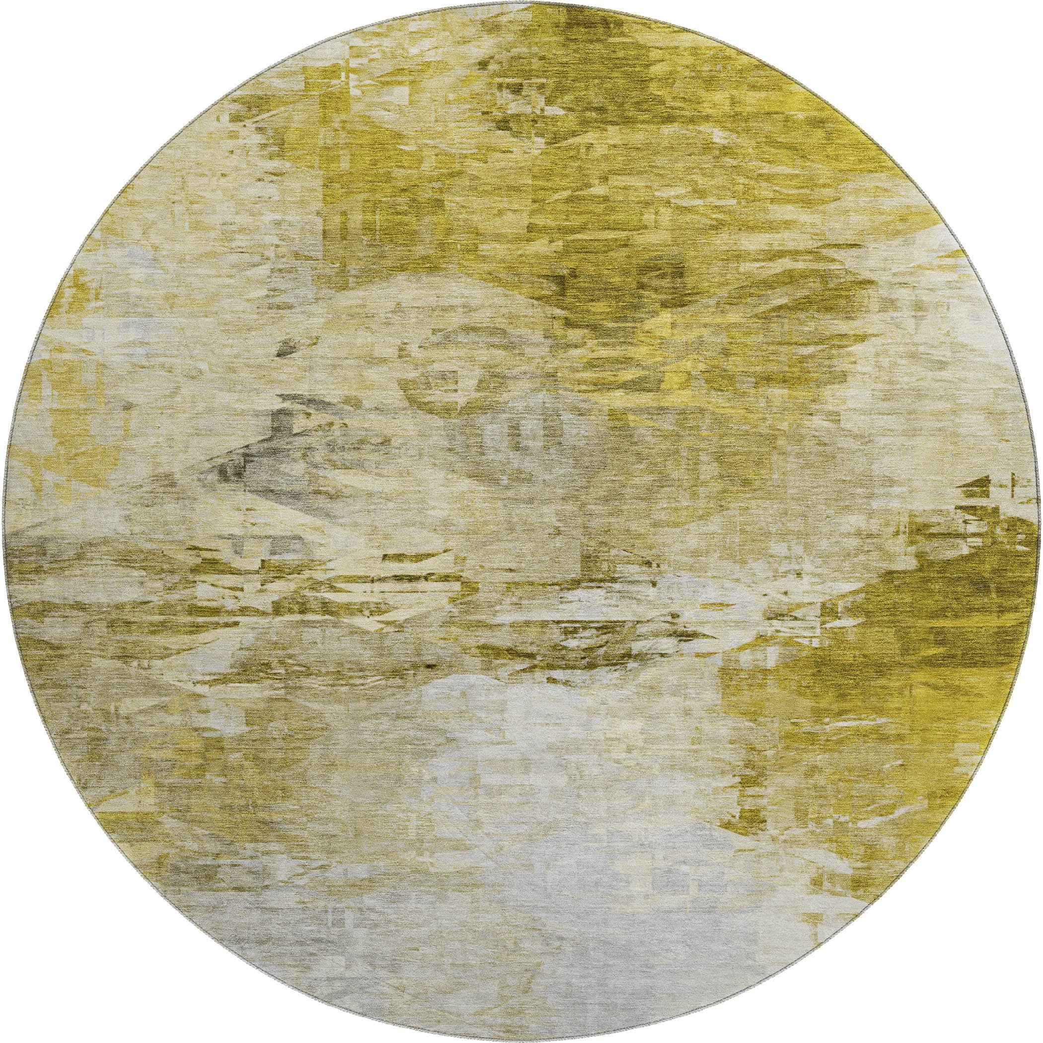 Santorini Machine Washable Transitional Gold Rug 8' x 8' #shape_Round