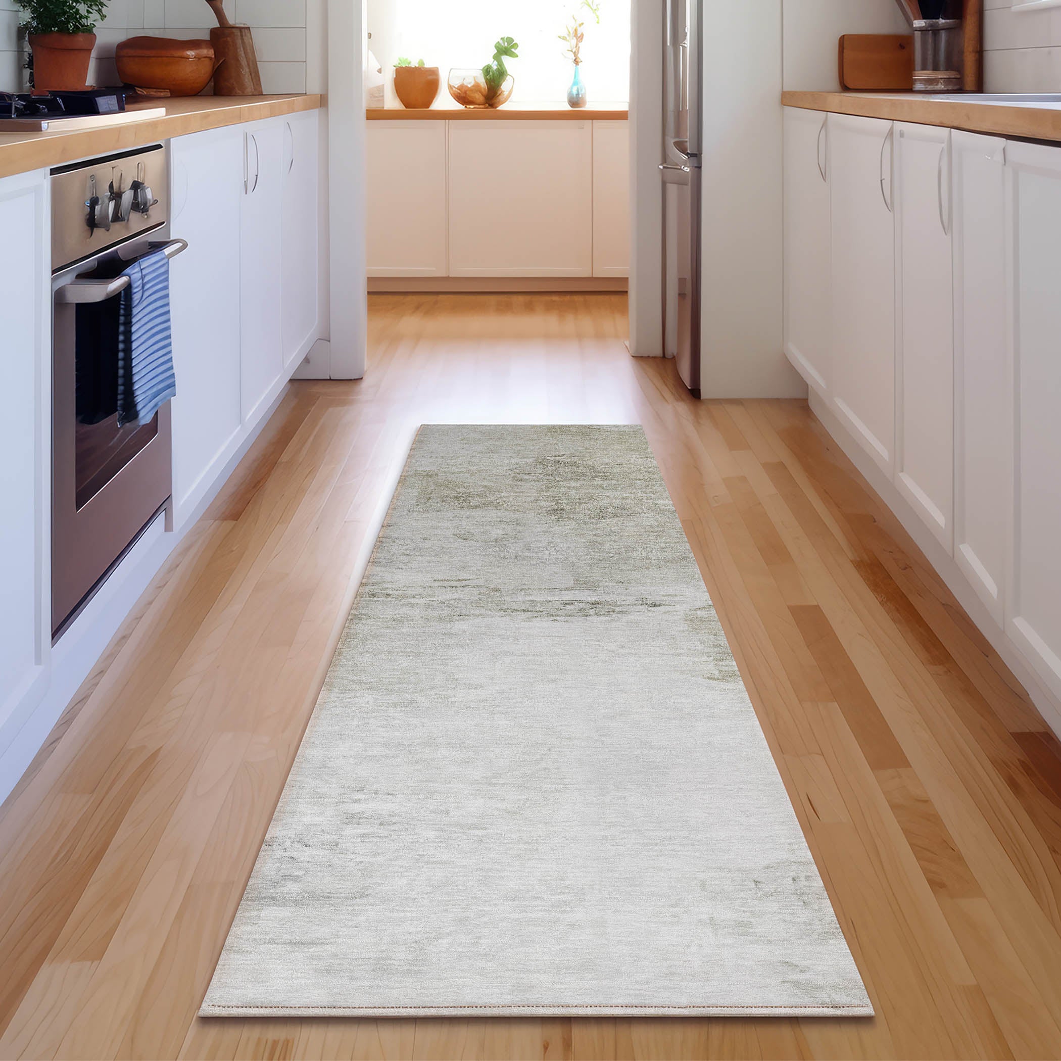 Santorini Machine Washable Transitional Ivory Rug 2'3" x 7'6" #shape_Runner
