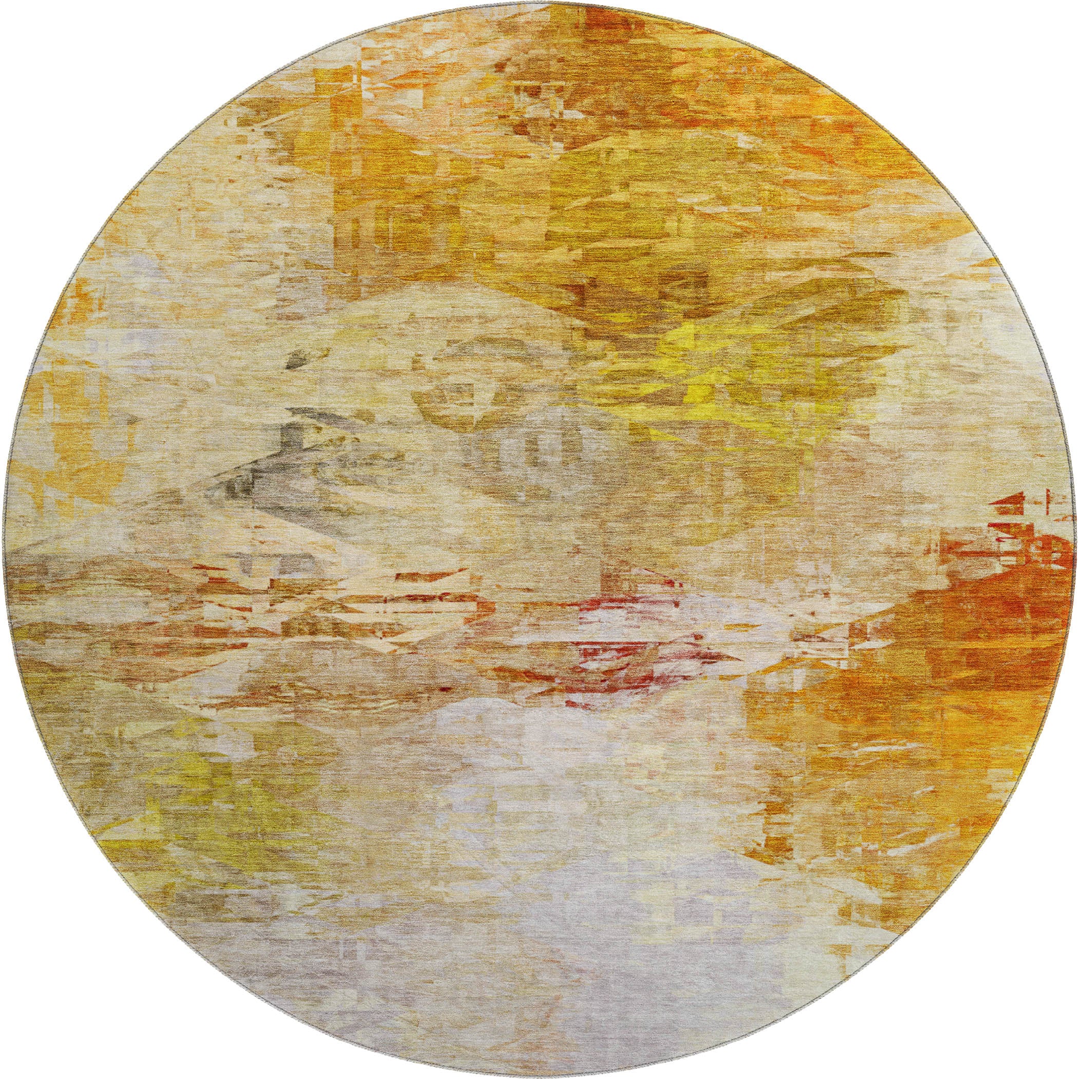 Santorini Machine Washable Transitional Paprika Orange Rug 8' x 8' #shape_Round