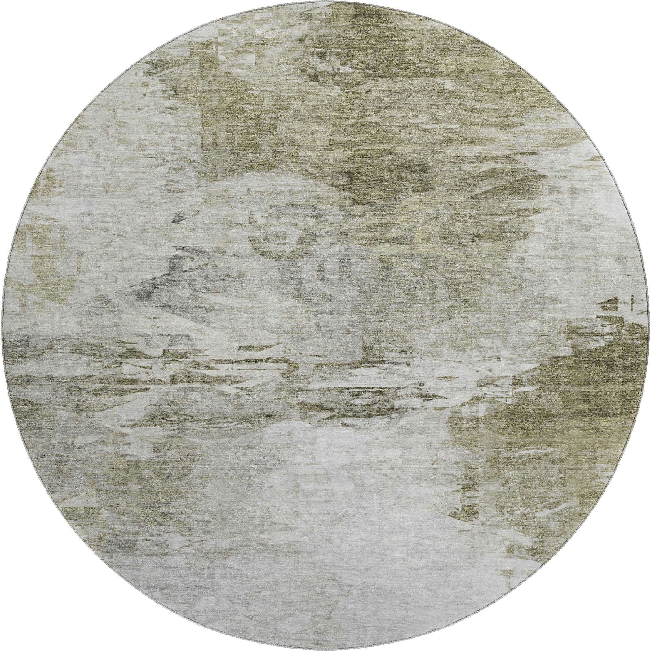 Santorini Machine Washable Transitional Taupe Brown Rug 8' x 8' #shape_Round