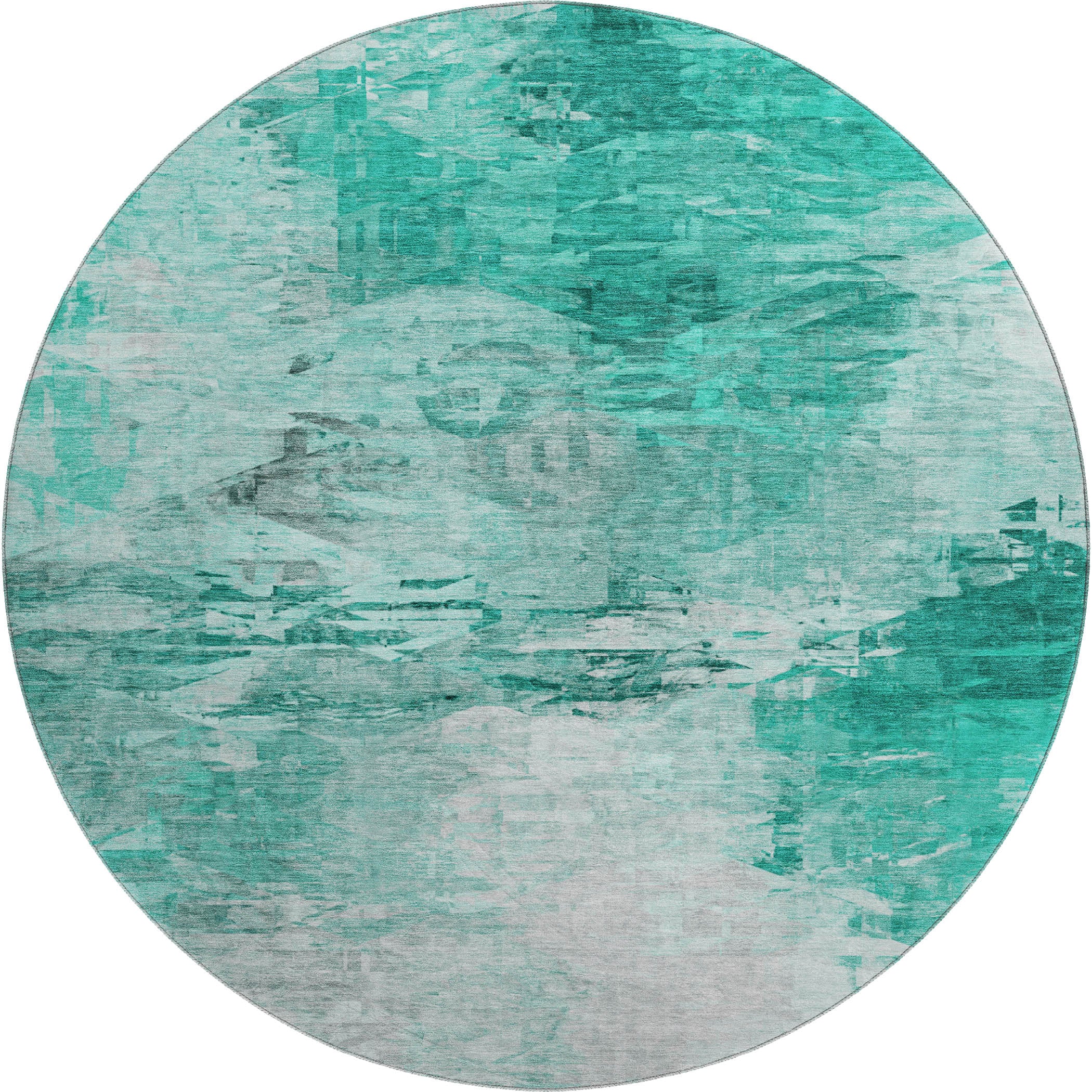 Santorini Machine Washable Transitional Teal Rug 8' x 8' #shape_Round