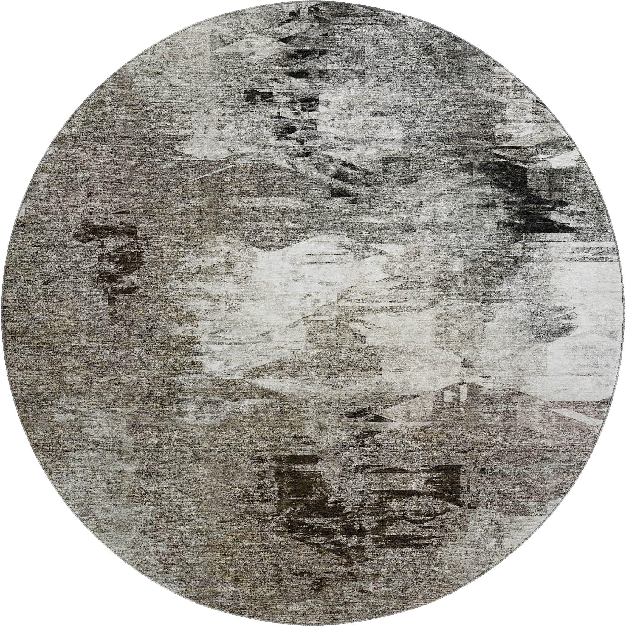 Sarajevo Machine Washable Transitional Taupe Brown Rug 8' x 8' #shape_Round
