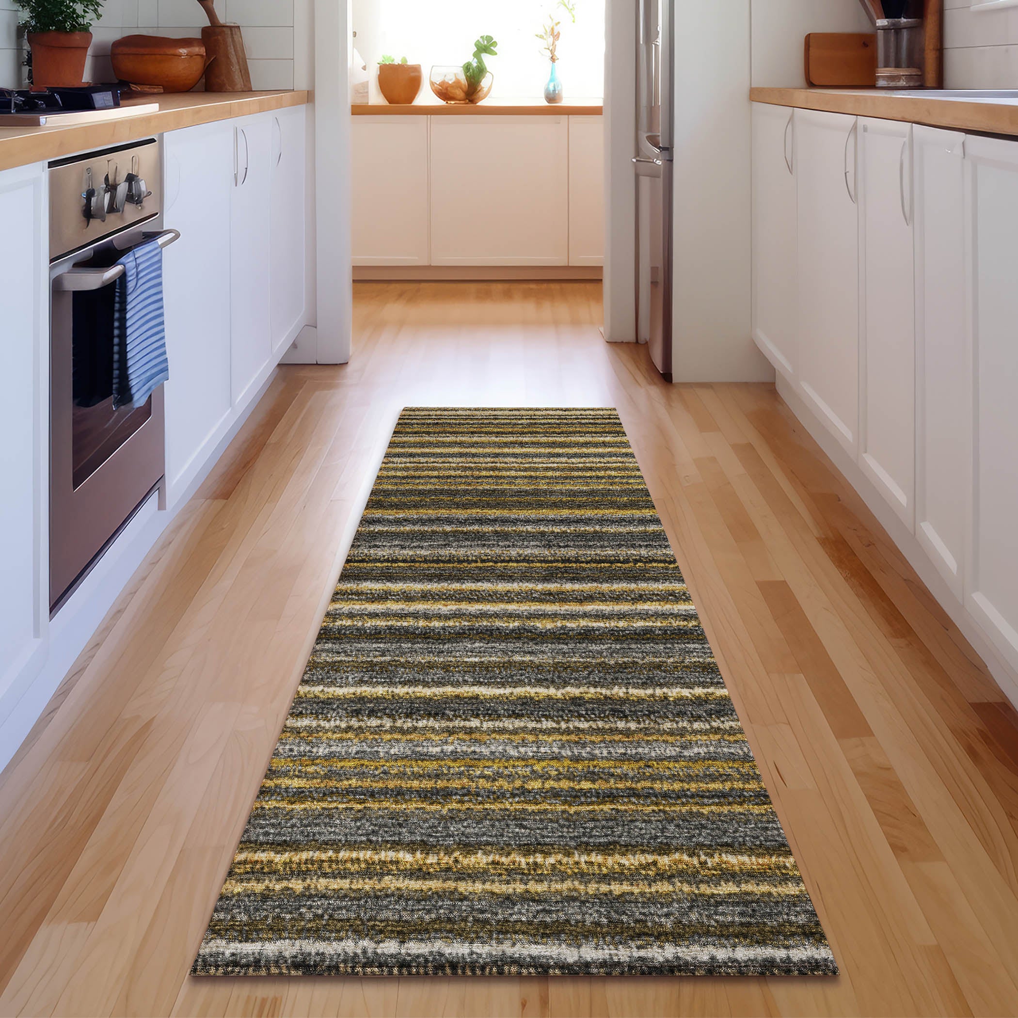 Zanzibar Machine Washable Transitional Gold Rug 2'3" x 7'6" #shape_Runner