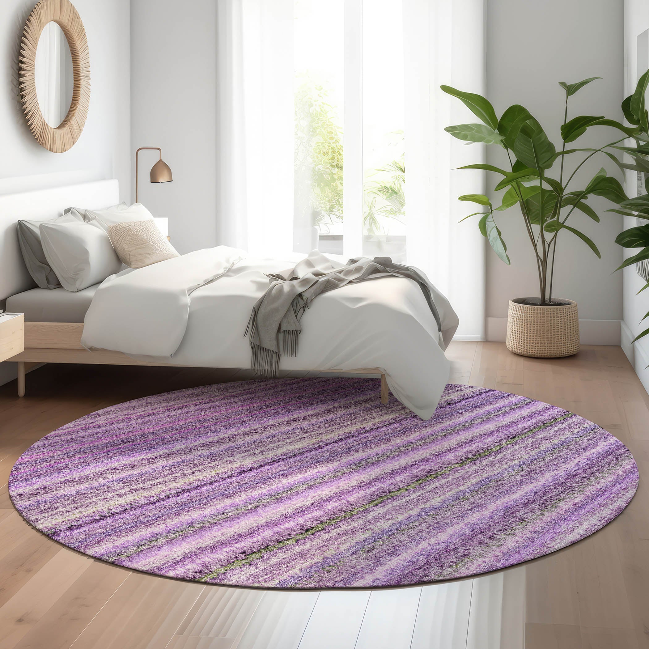 Zanzibar Machine Washable Transitional Purple Rug 8' x 8' #shape_Round