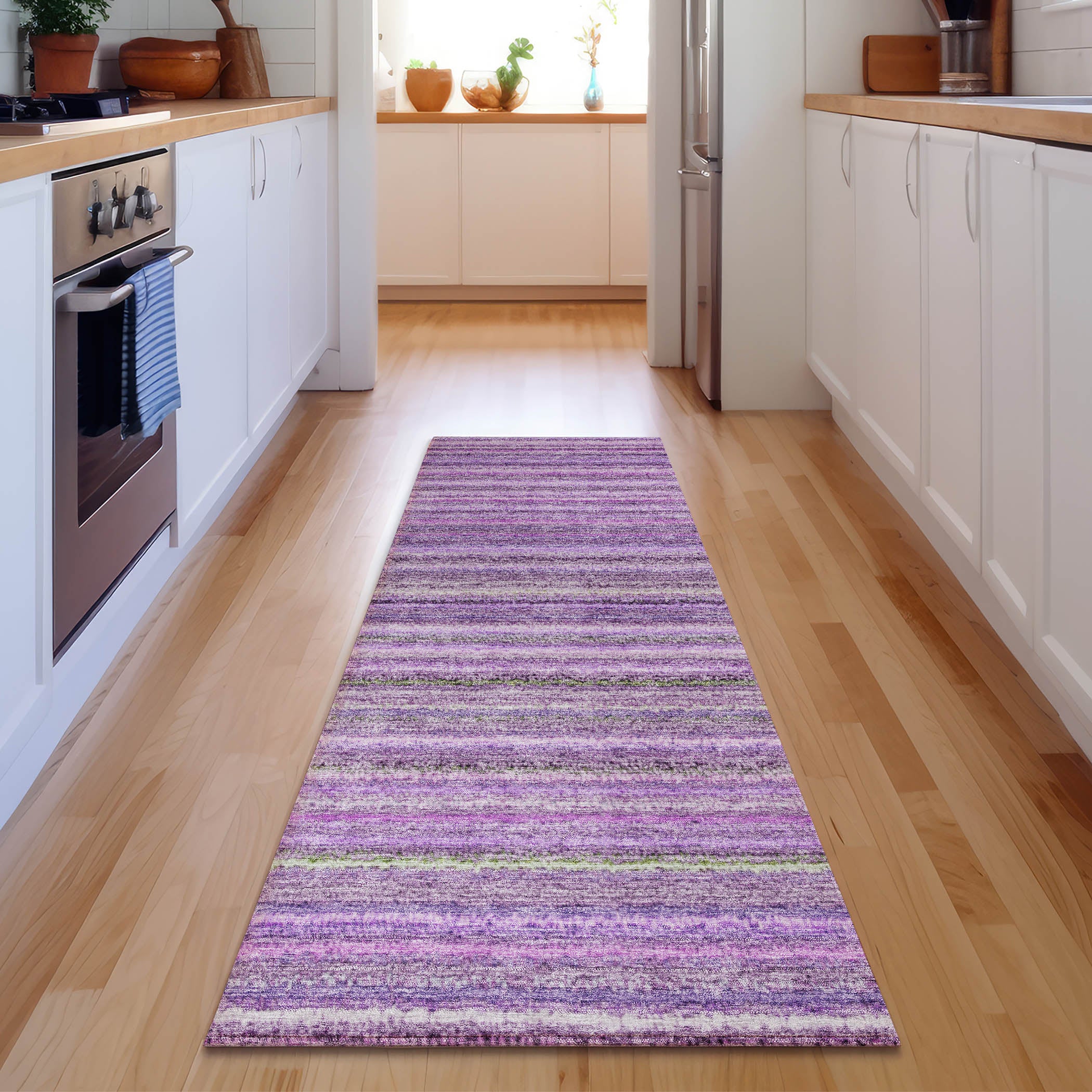 Zanzibar Machine Washable Transitional Purple Rug 2'3" x 7'6" #shape_Runner