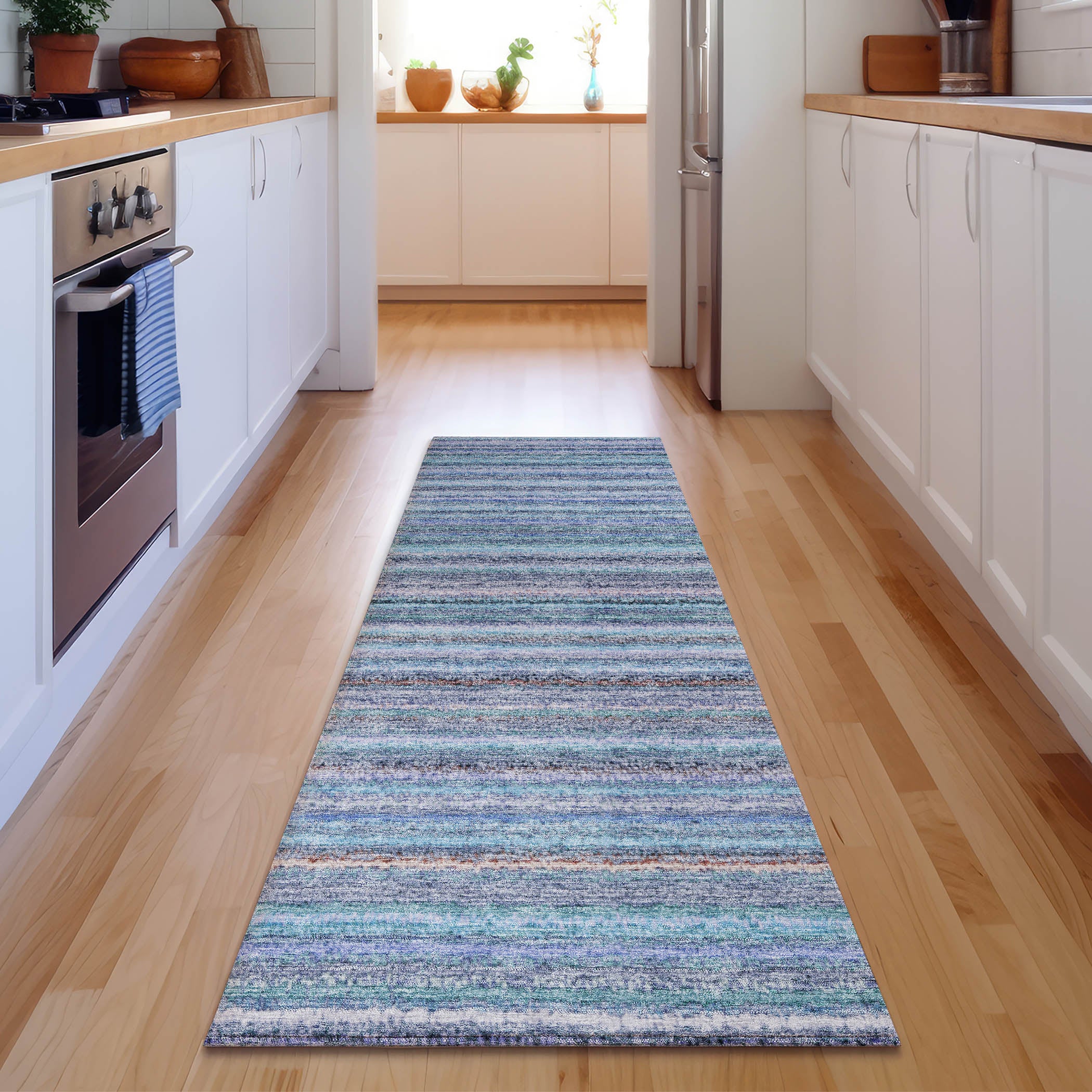 Zanzibar Machine Washable Transitional Sky Blue Rug 2'3" x 7'6" #shape_Runner