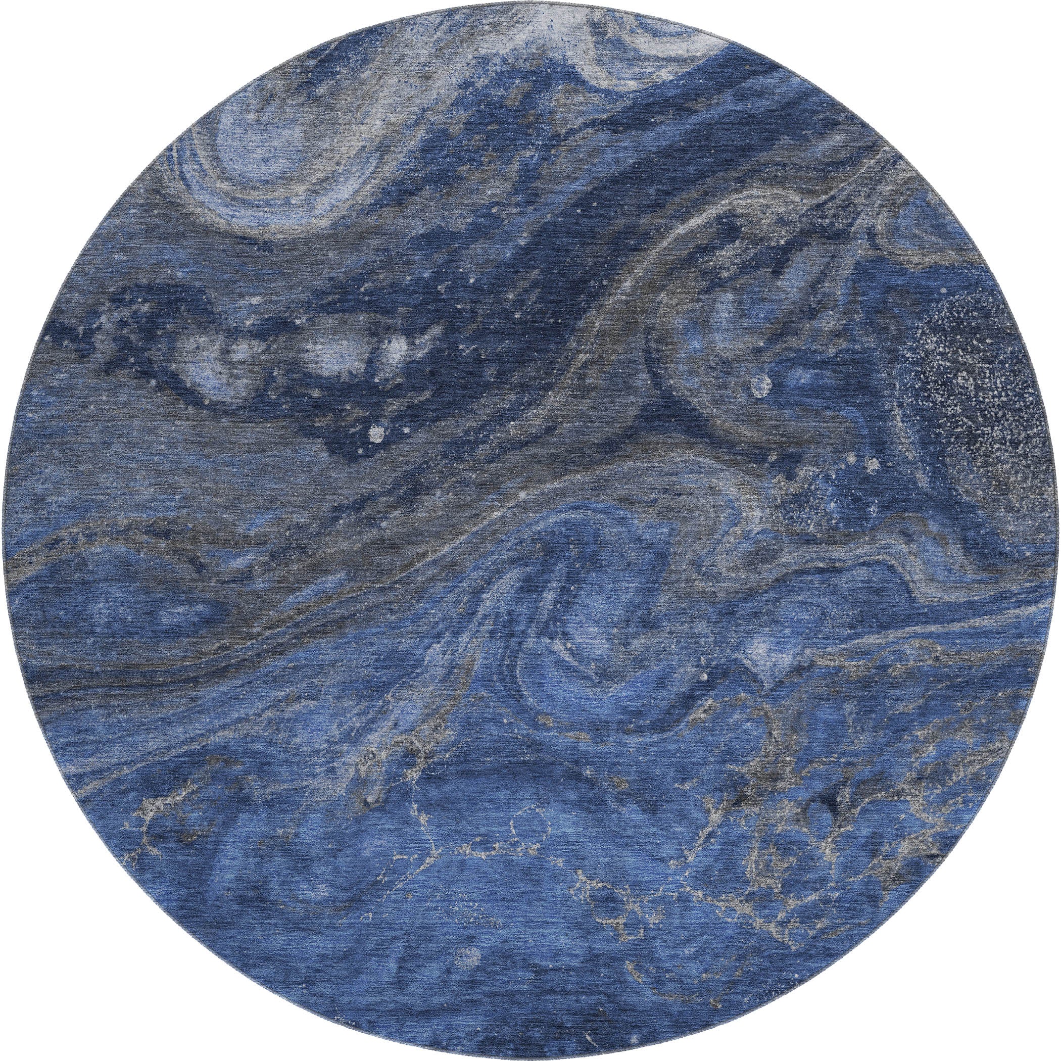 Siena Machine Washable Transitional Blue Rug 8' x 8' #shape_Round